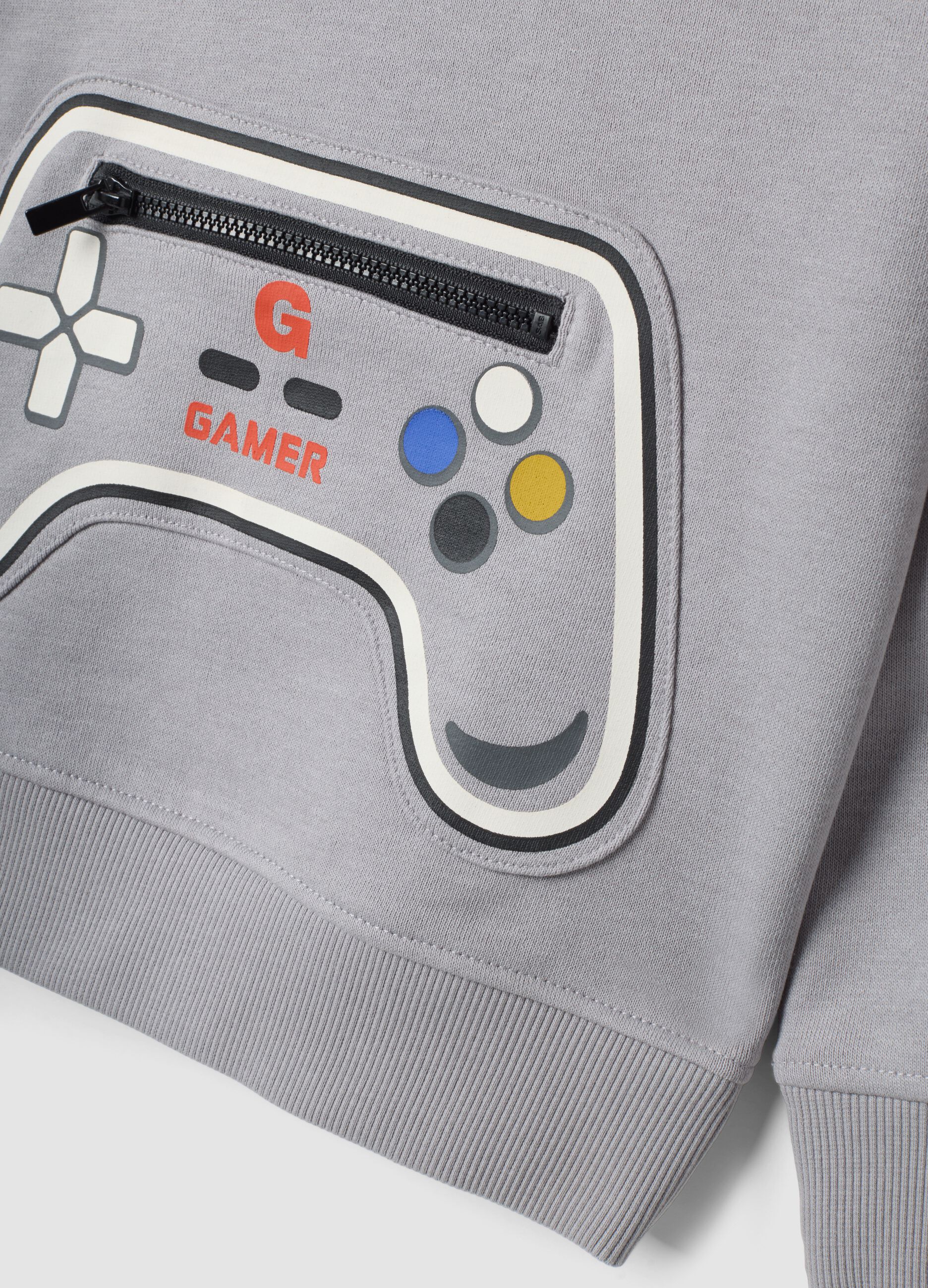 Grey cotton-blend hoodie sweatshirt with crew neck