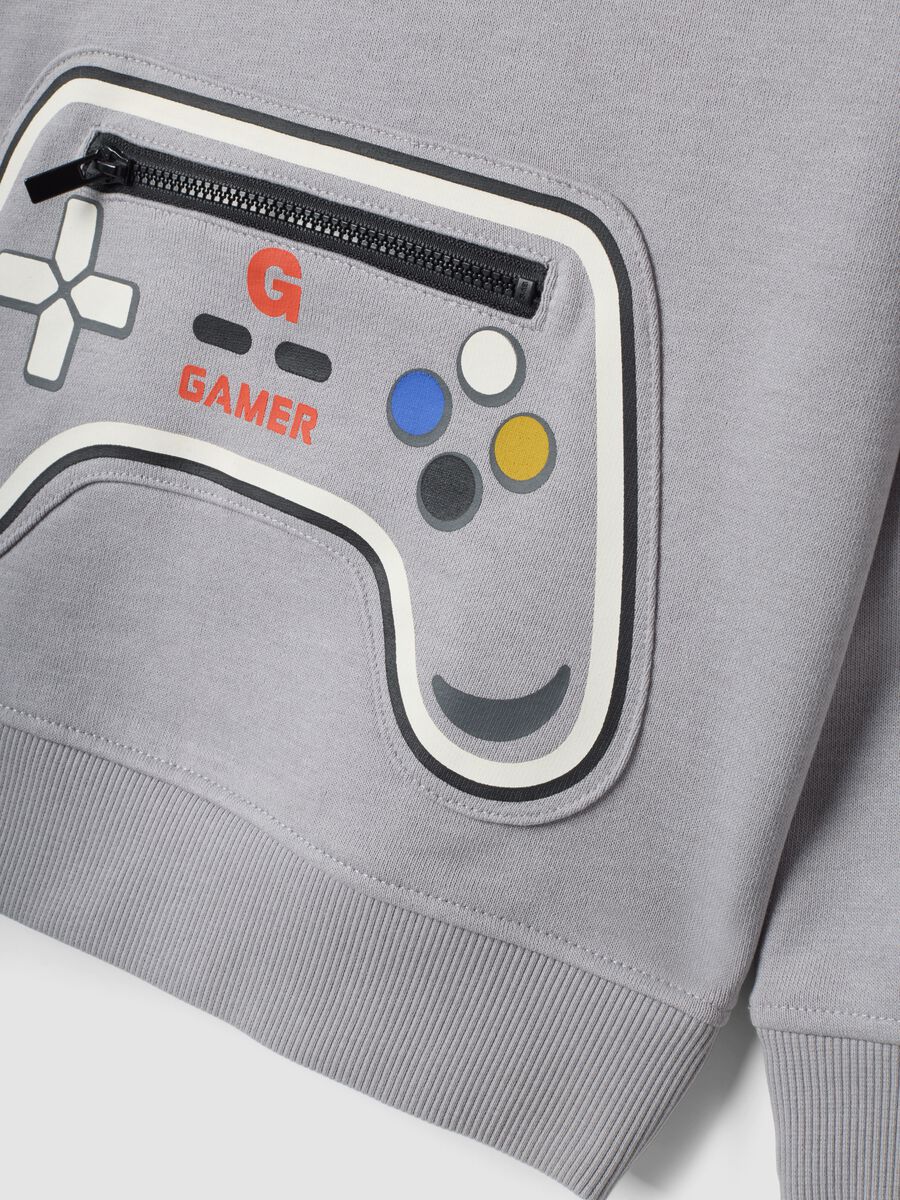 Grey cotton-blend hoodie sweatshirt with crew neck_3