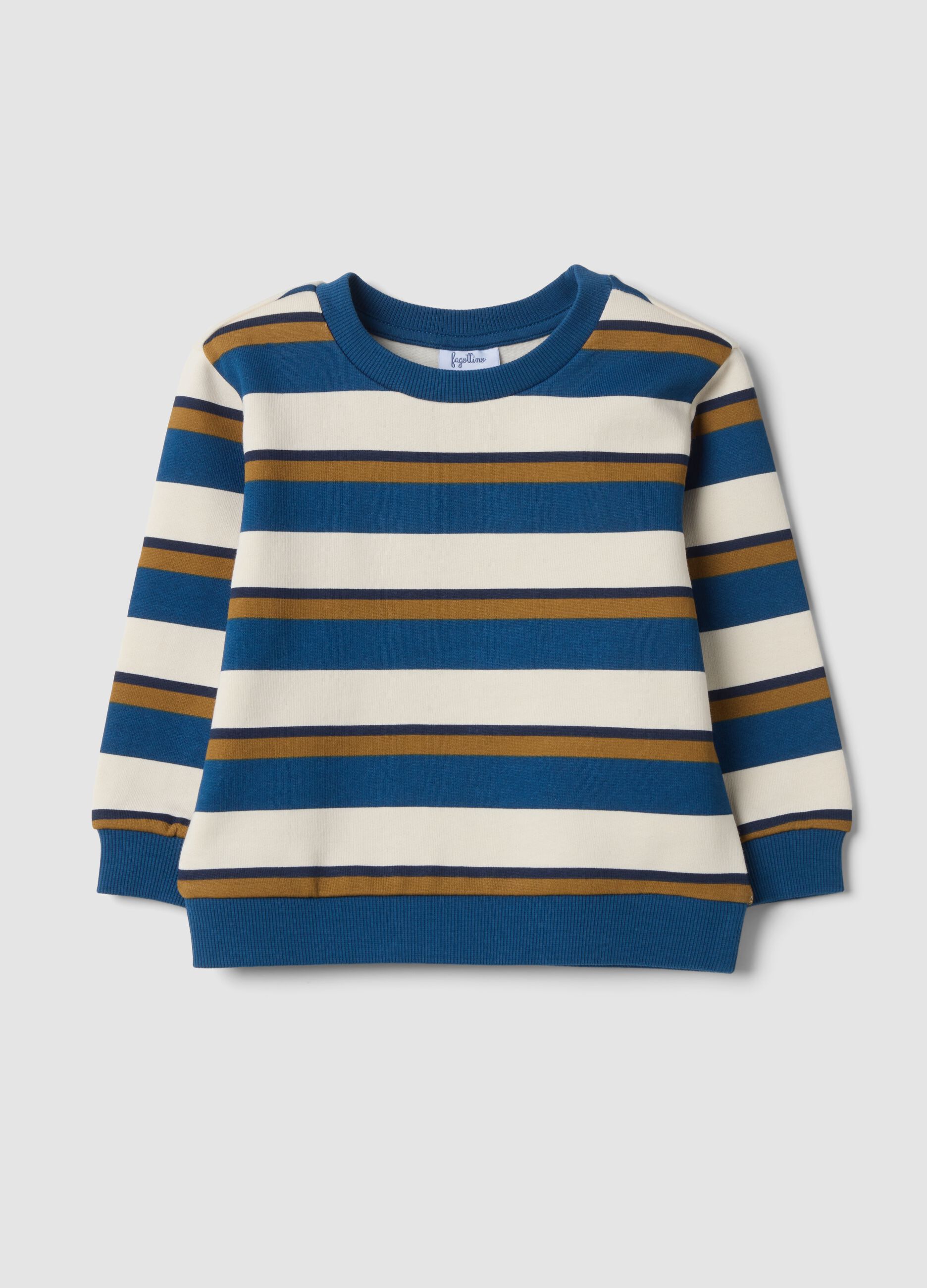 Ivory, navy and tobacco-brown pure cotton crew-neck sweatshirt