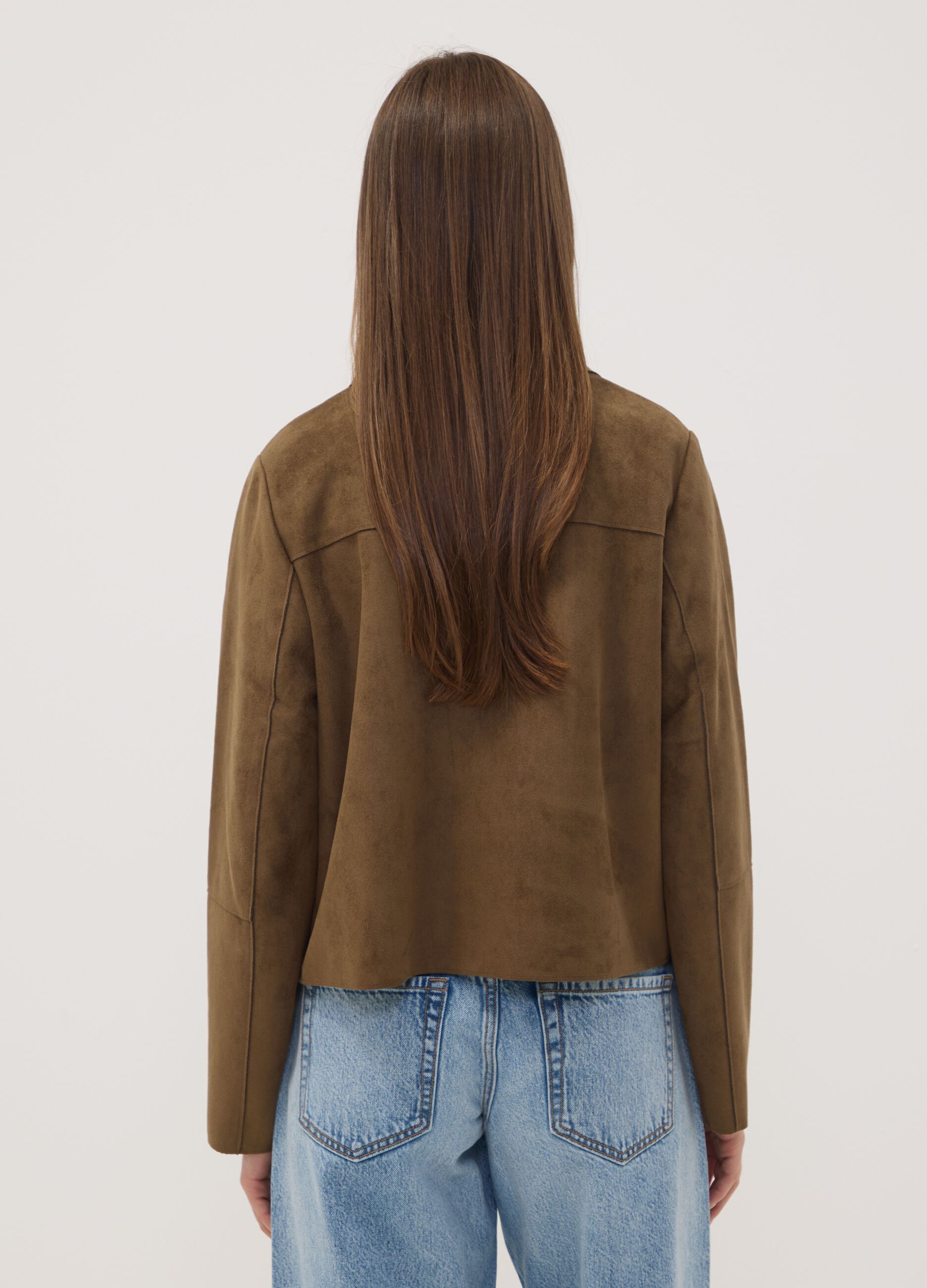 Brown regular-fit shacket with patch pockets