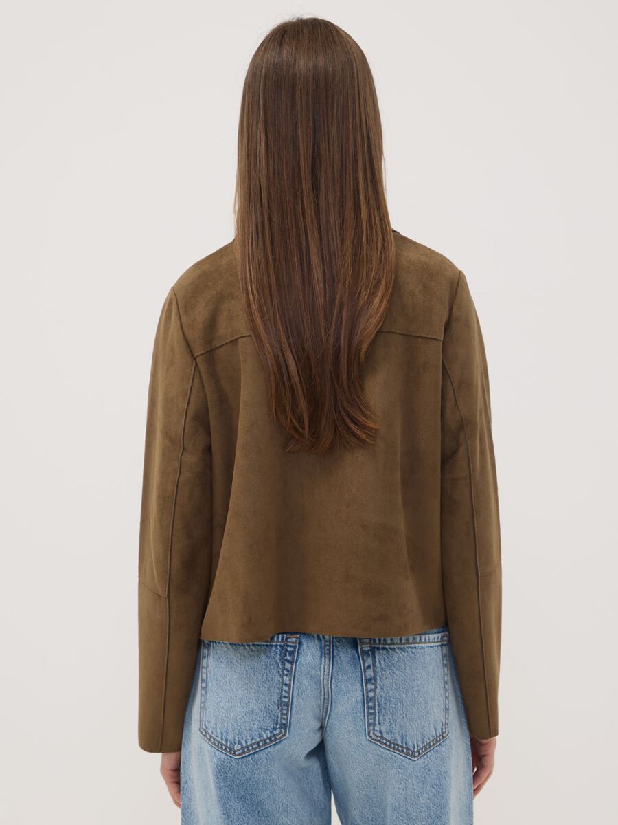 Brown regular-fit shacket with patch pockets_3