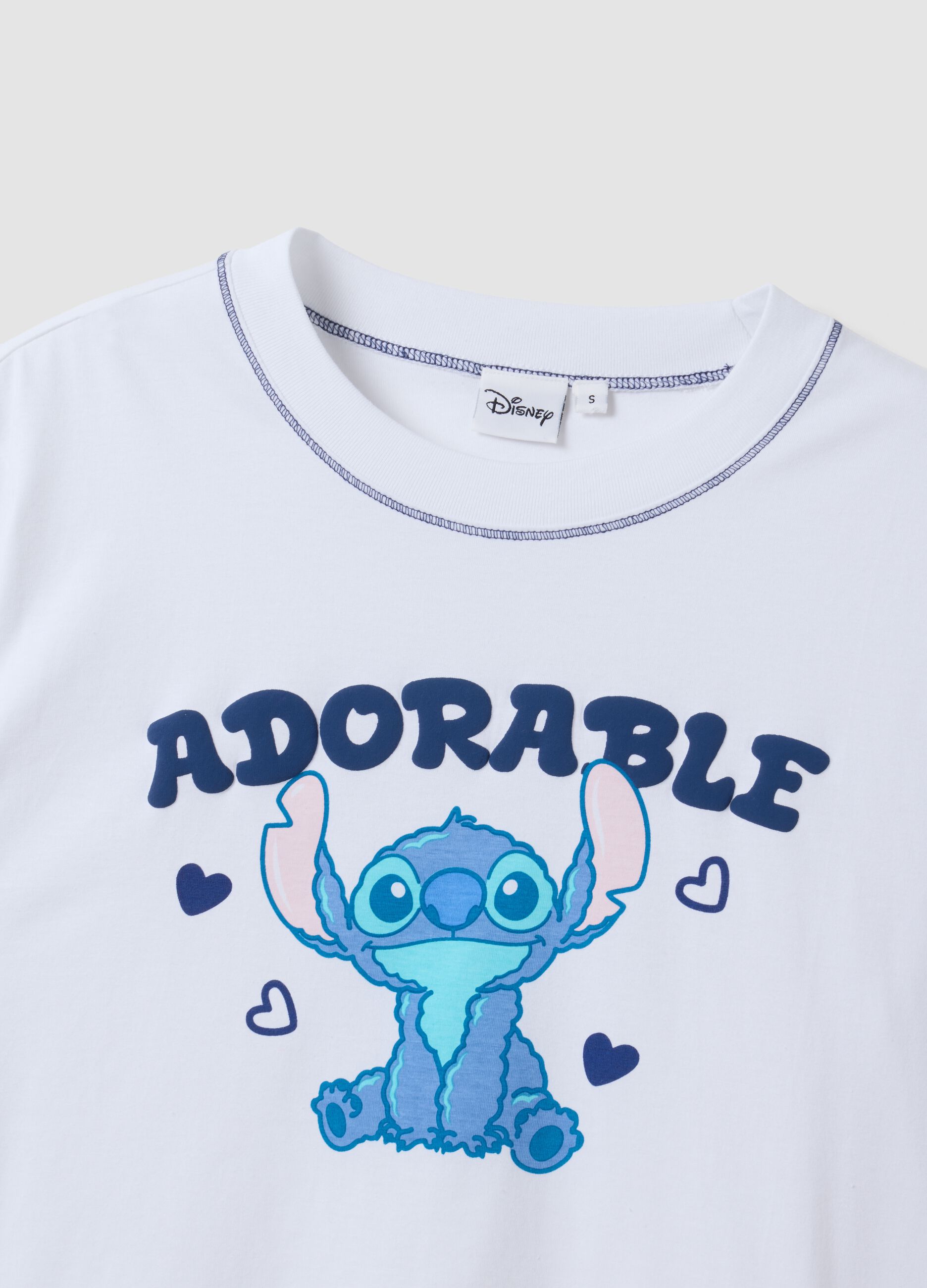 White pure cotton T-shirt with Stitch print, regular fit