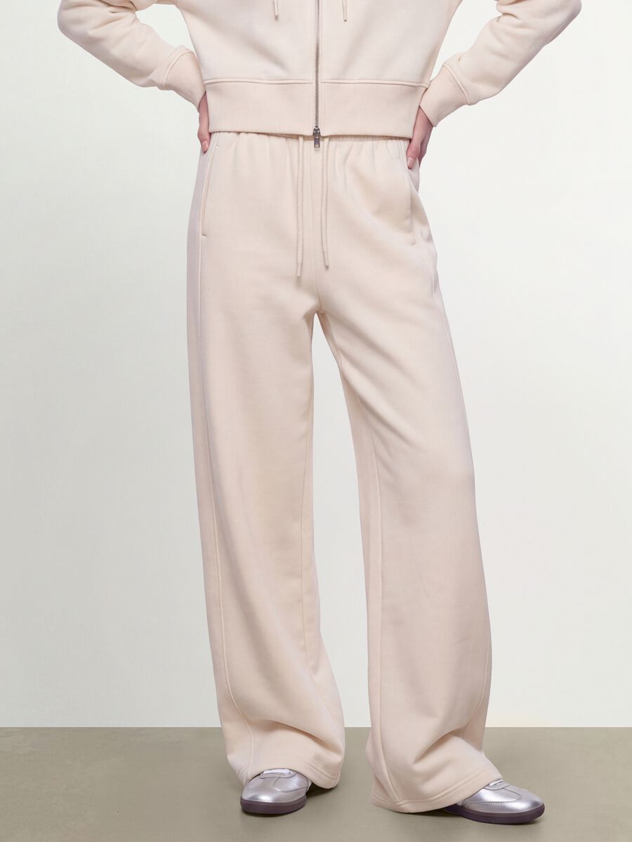 White cotton-blend barrel-fit joggers_1