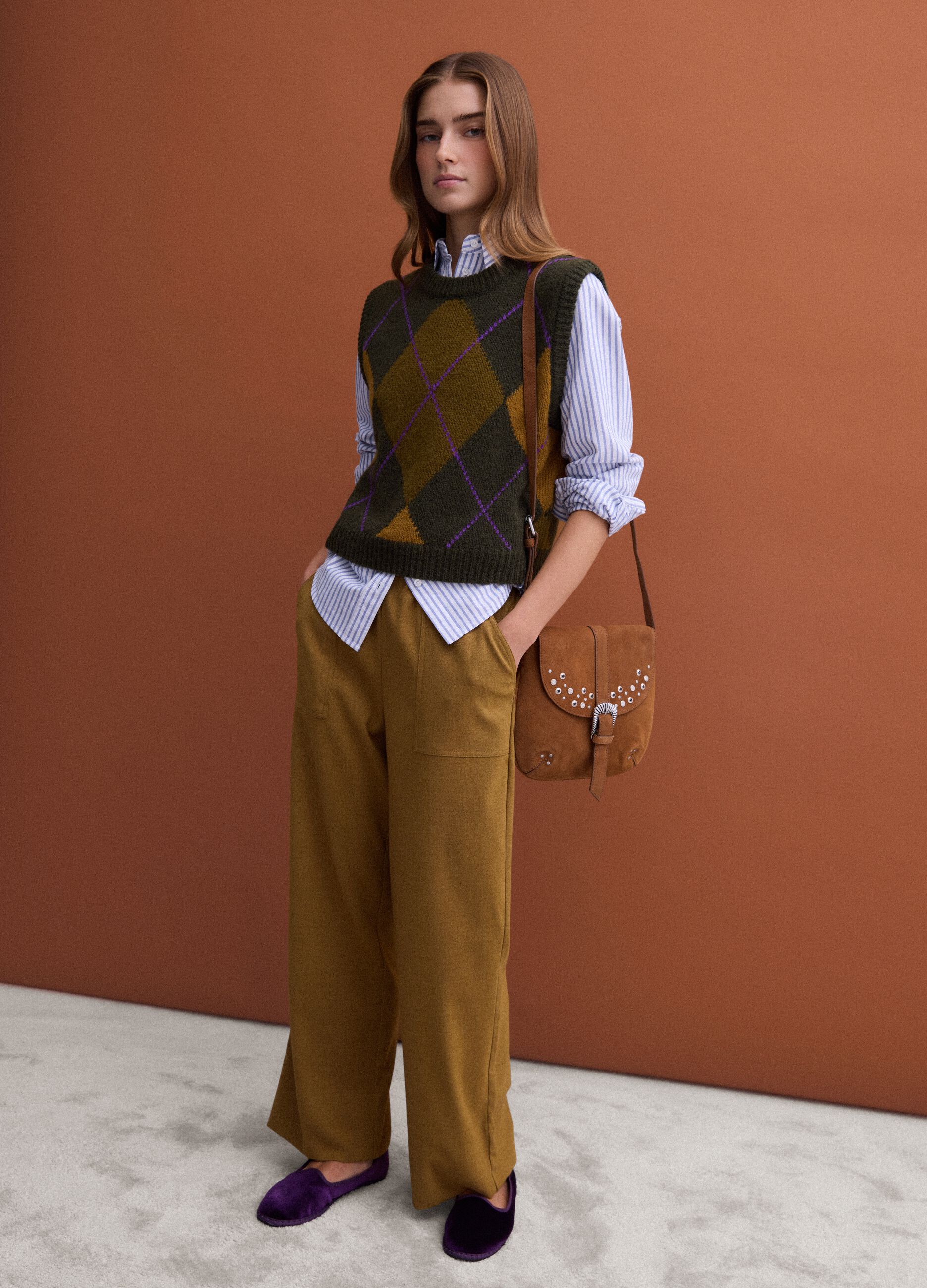 Beige stretch-viscose straight-fit trousers