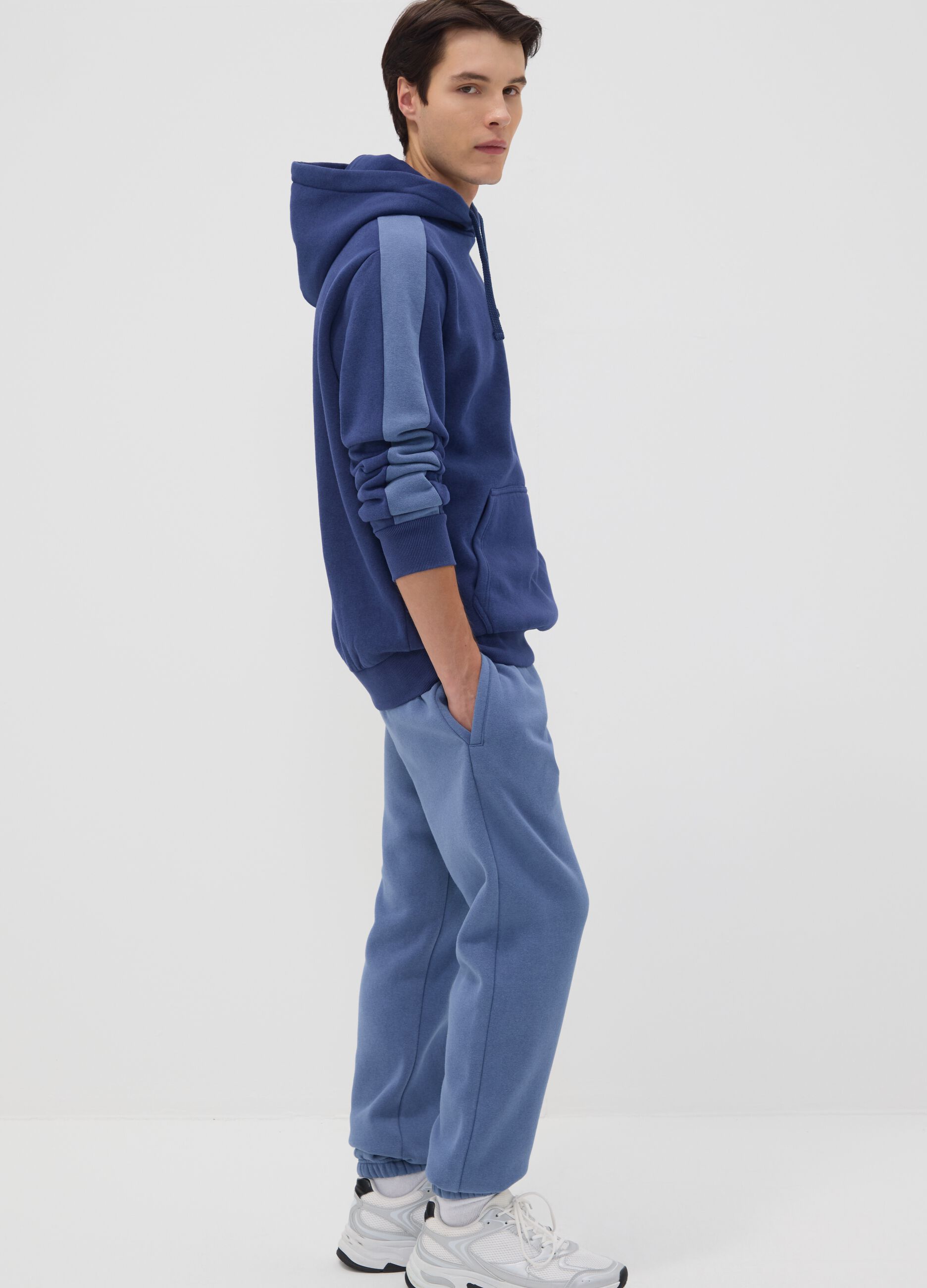 Blue cotton-blend hoodie with logo