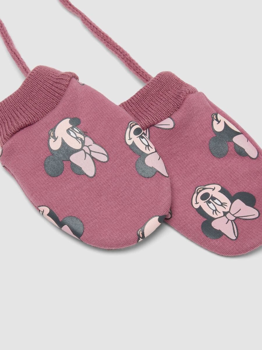 Pink stretch fabric Minnie print gloves_2