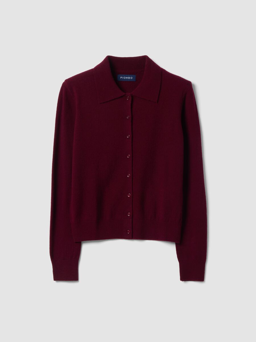 Red pure wool cardigan with polo collar, regular fit_0