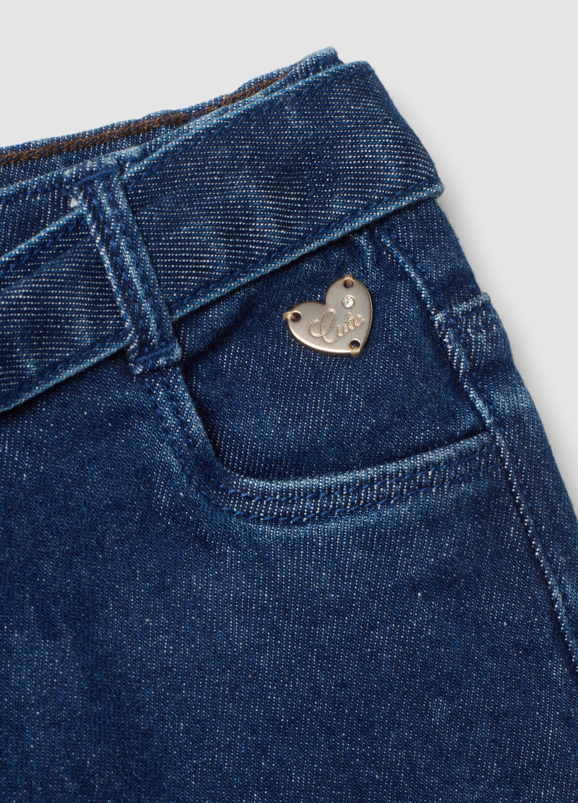 Jeans blu in cotone elasticizzato wide leg con cintura