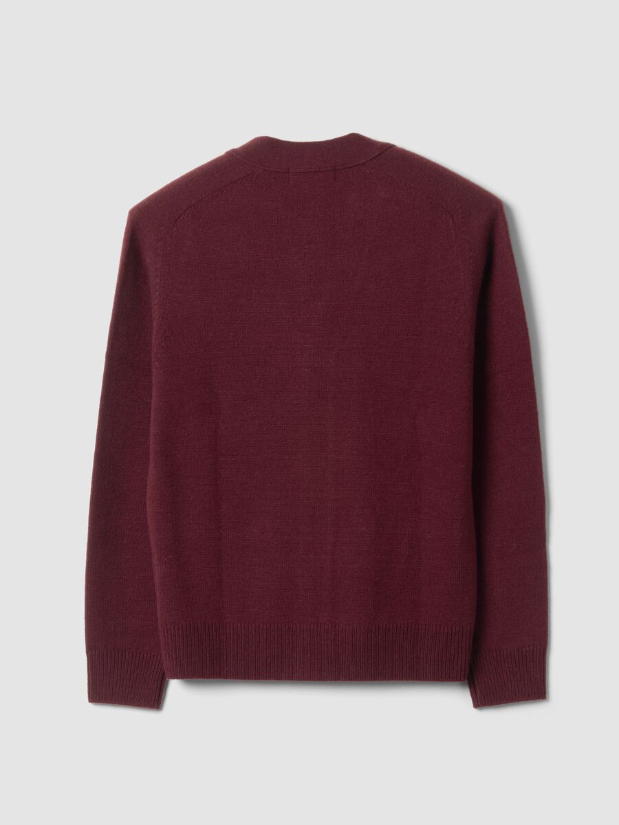 Red wool-blend cardigan with deep V-neck_6