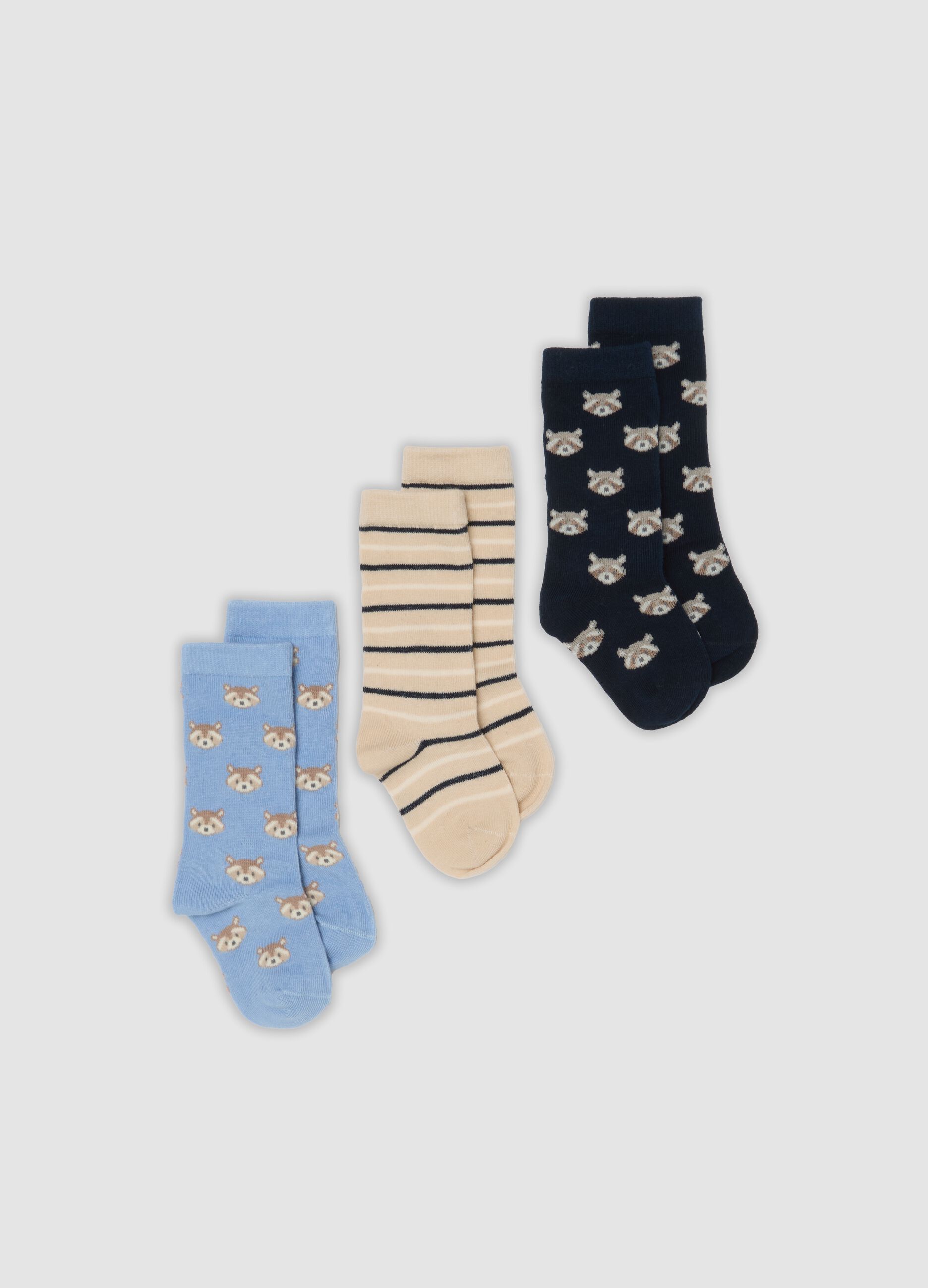 Tripack di calze azzurre in cotone organico elasticizzato