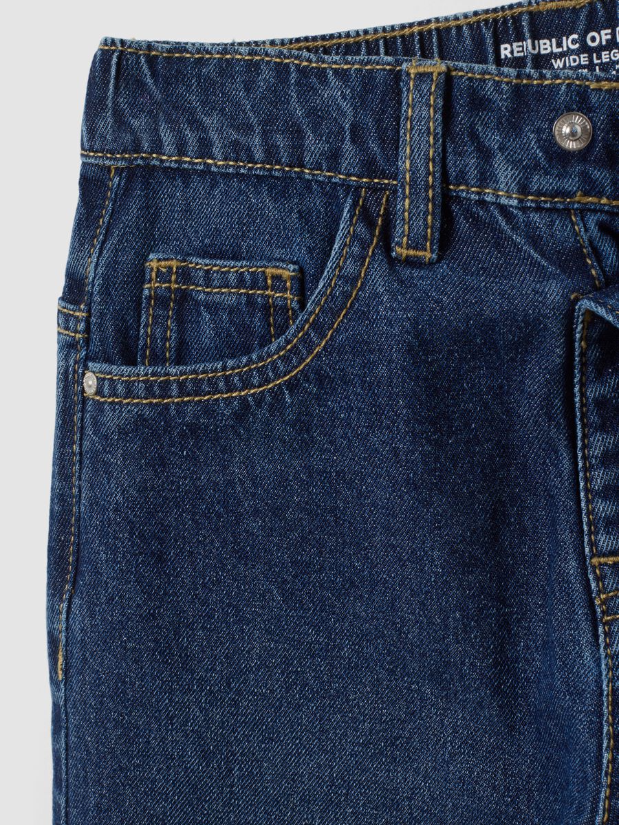Dark blue pure cotton wide-leg jeans for boys_3