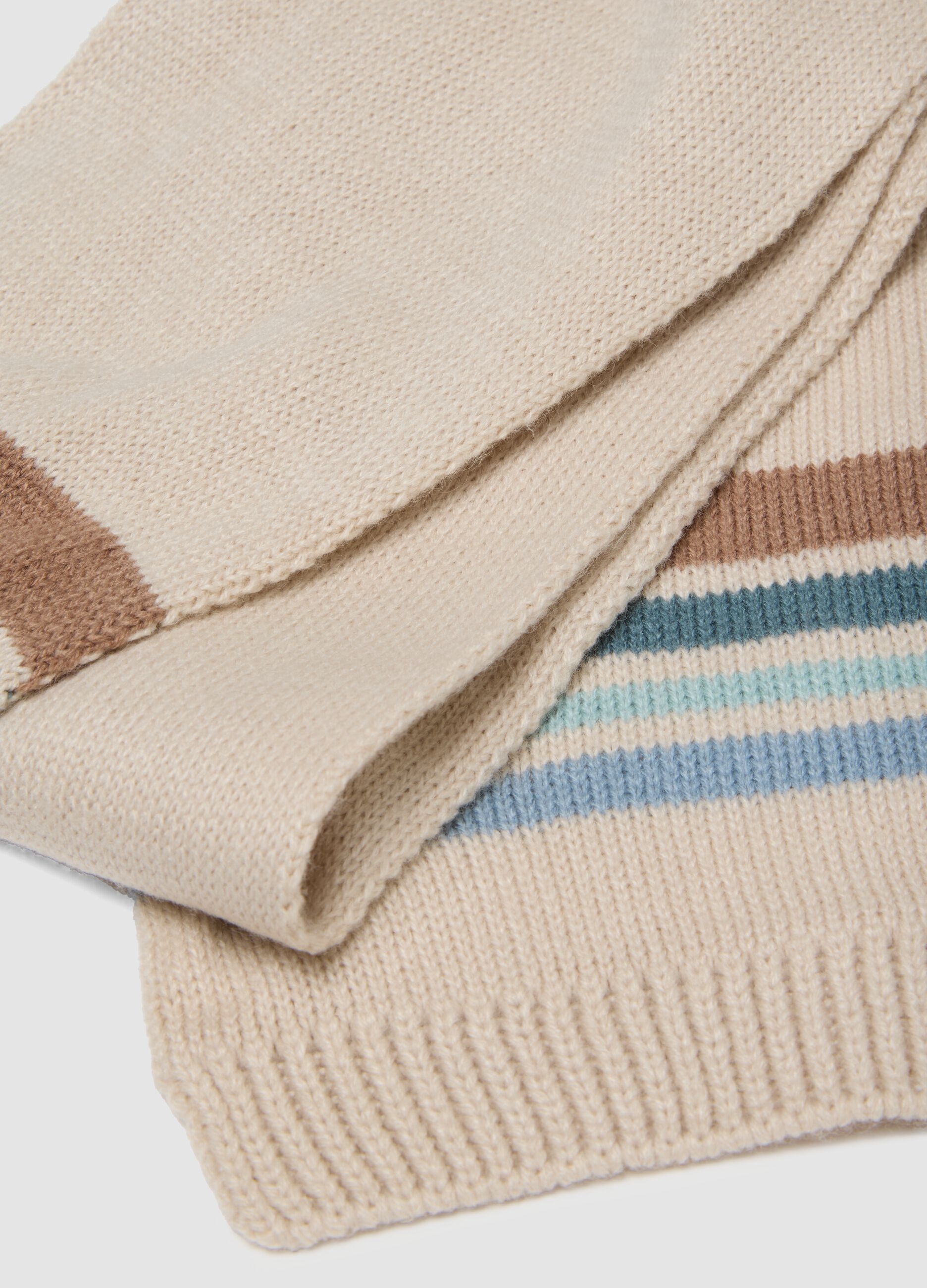 Sciarpa beige in maglia con righe a contrasto
