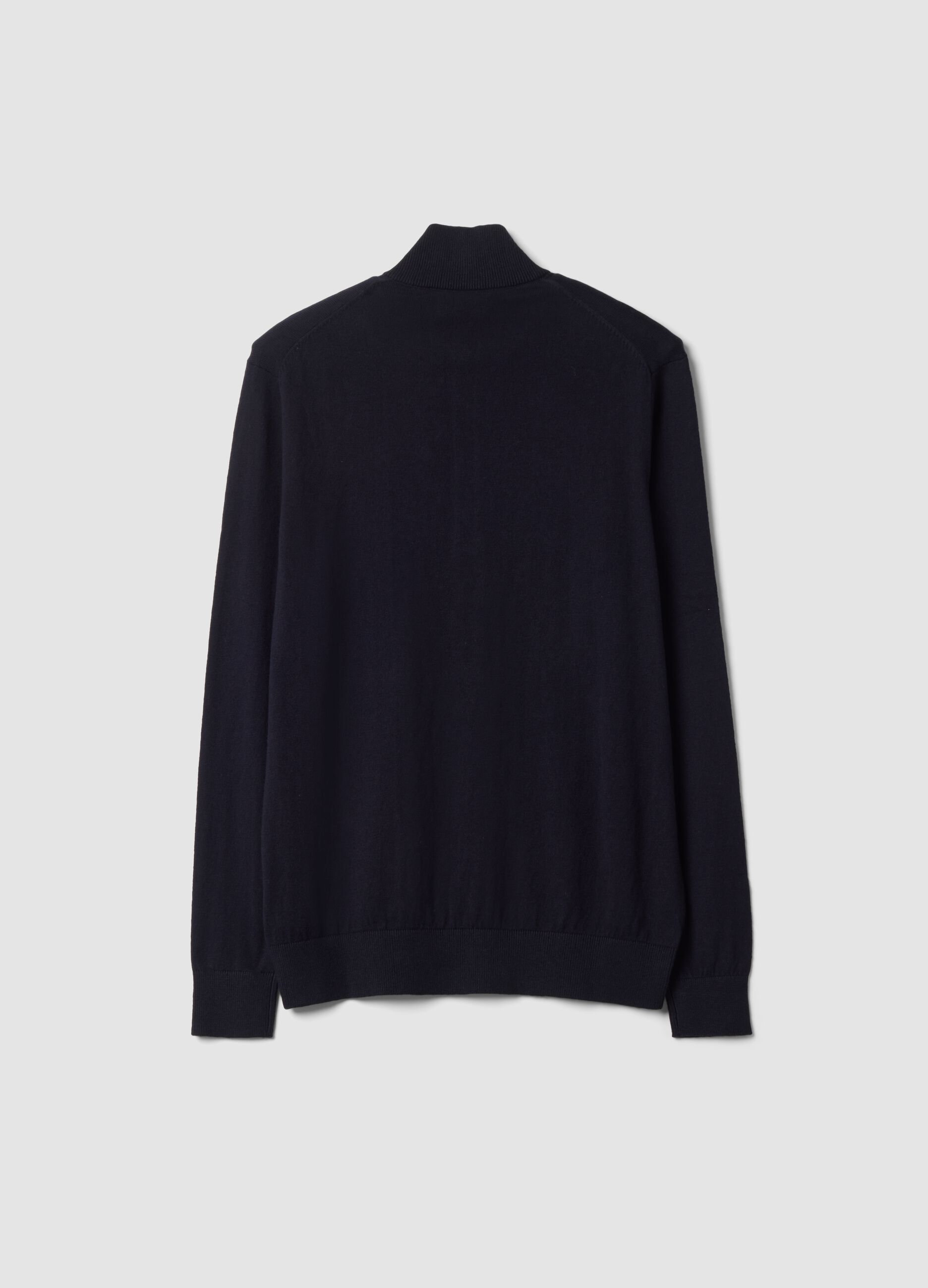 Blue cotton and cashmere blend jumper with collar