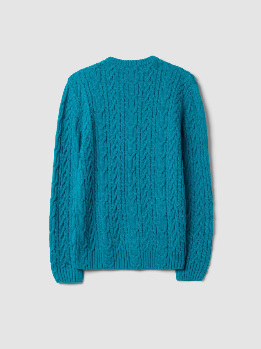 Blue crew-neck wool-blend jumper with jacquard knit_6