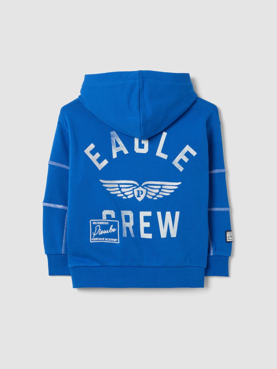 Blue pure cotton oversized hoodie with chest embroidery_4