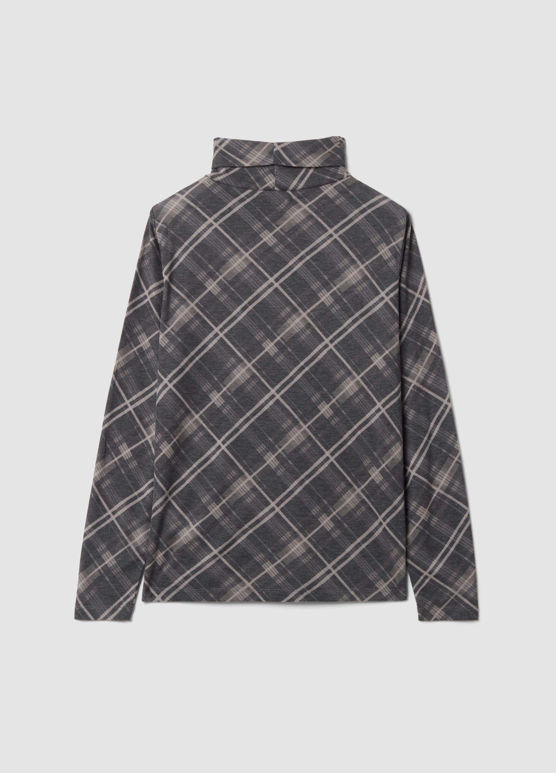 Grey lyocell-blend jumper with check roll neck, regular fit