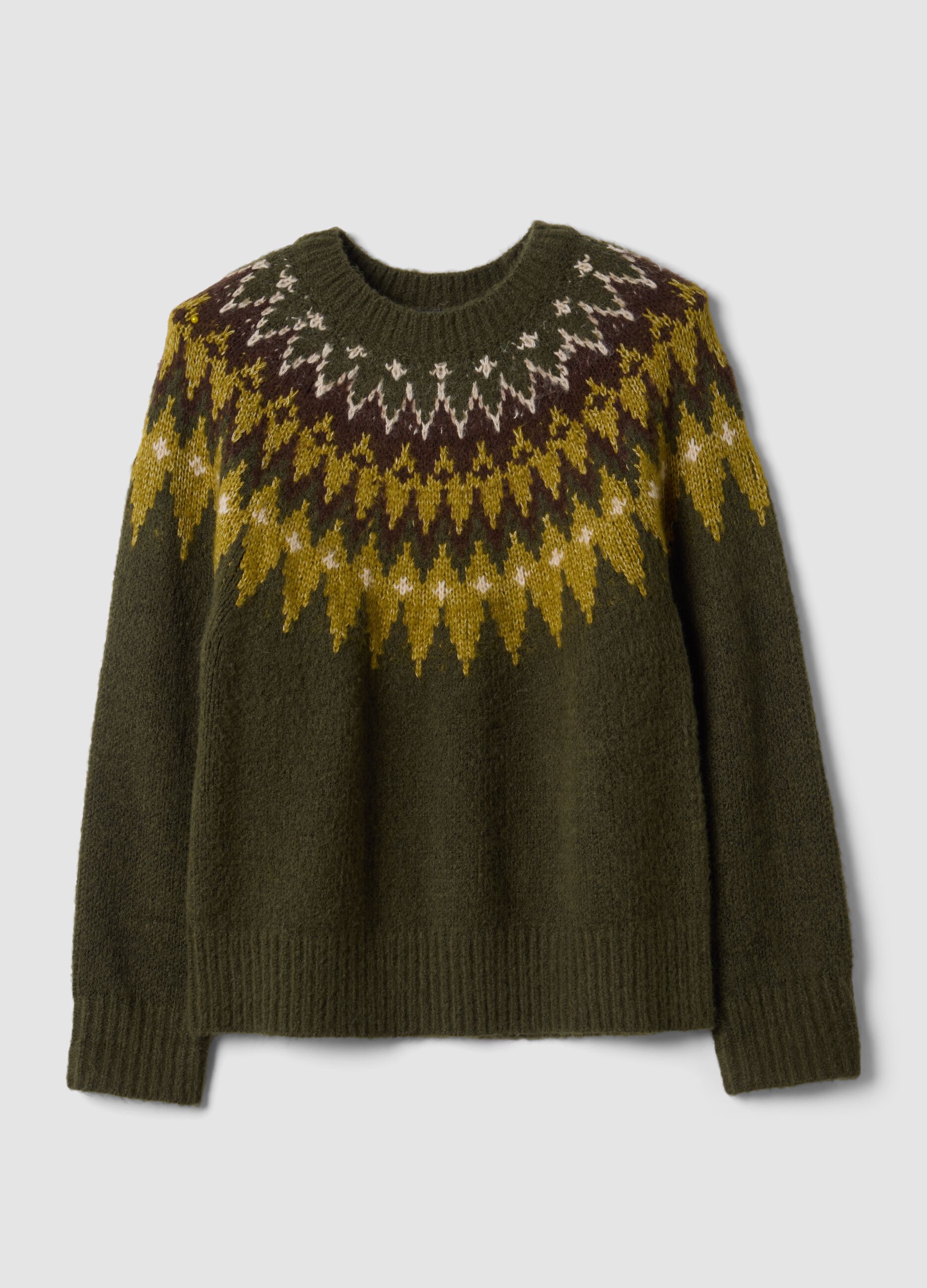 Maglia verde jacquard girocollo