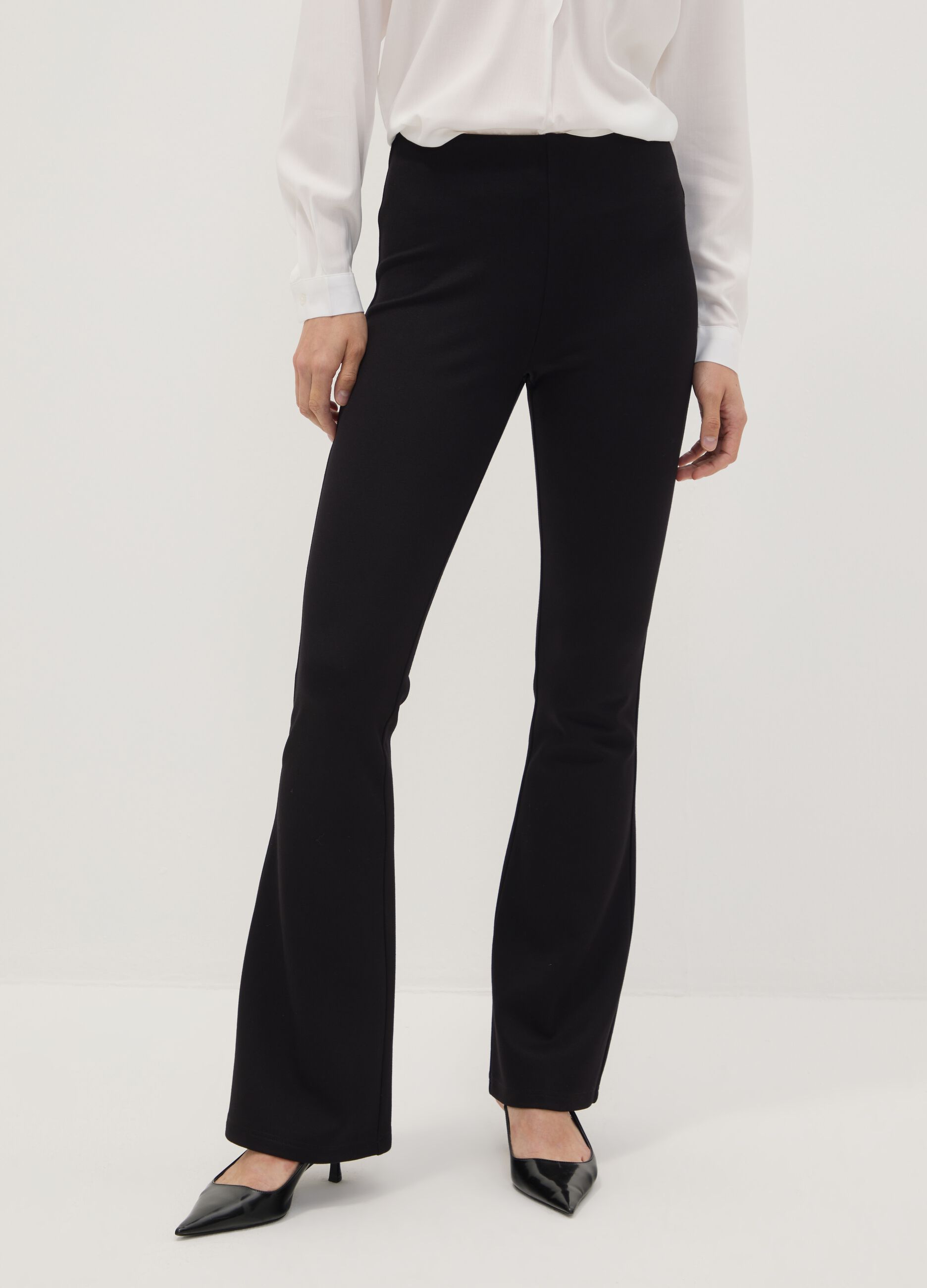 Black flared leggings in stretch viscose Milano stitch