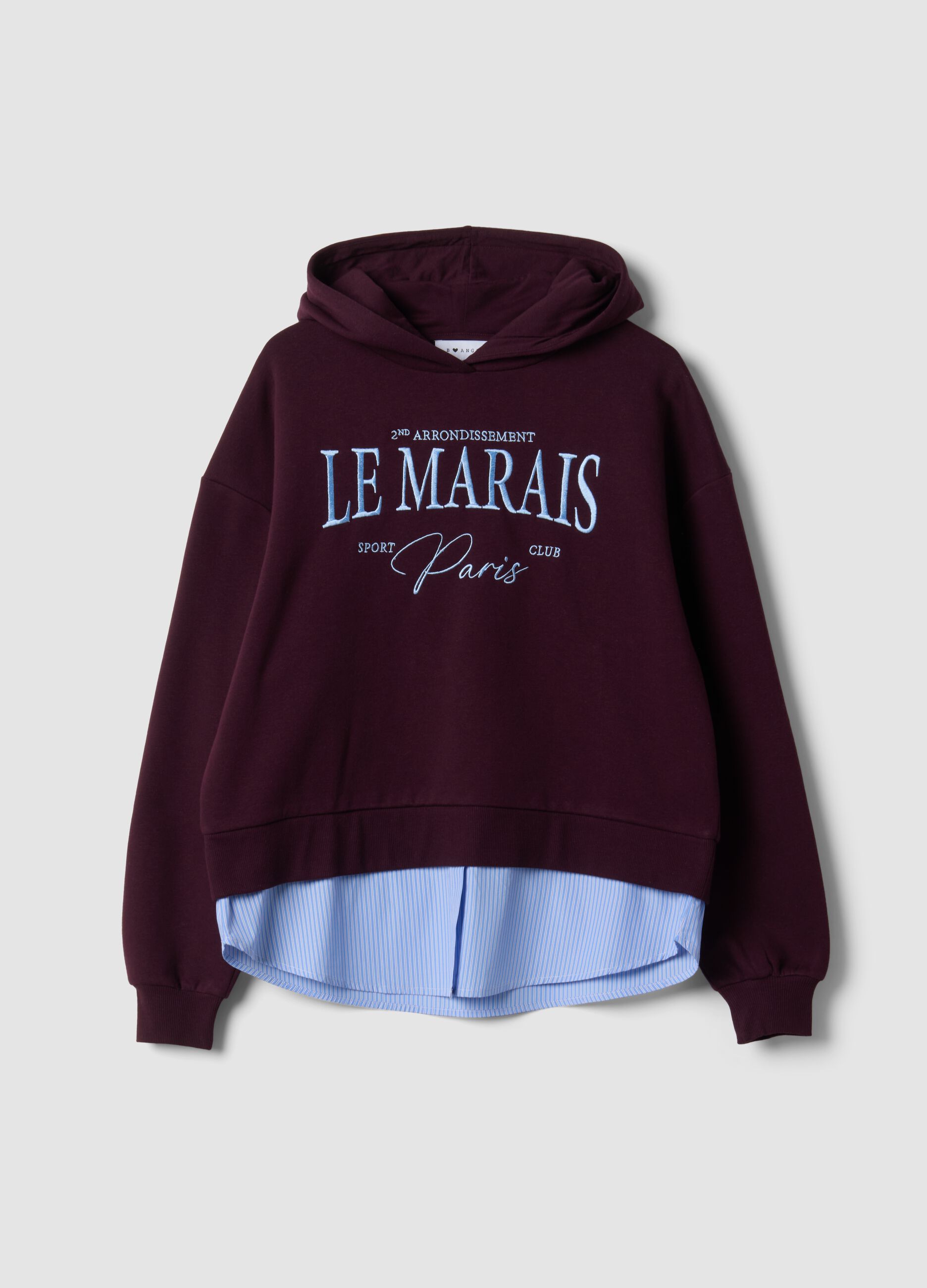 Felpa viola in misto cotone con cappuccio e finta camicia