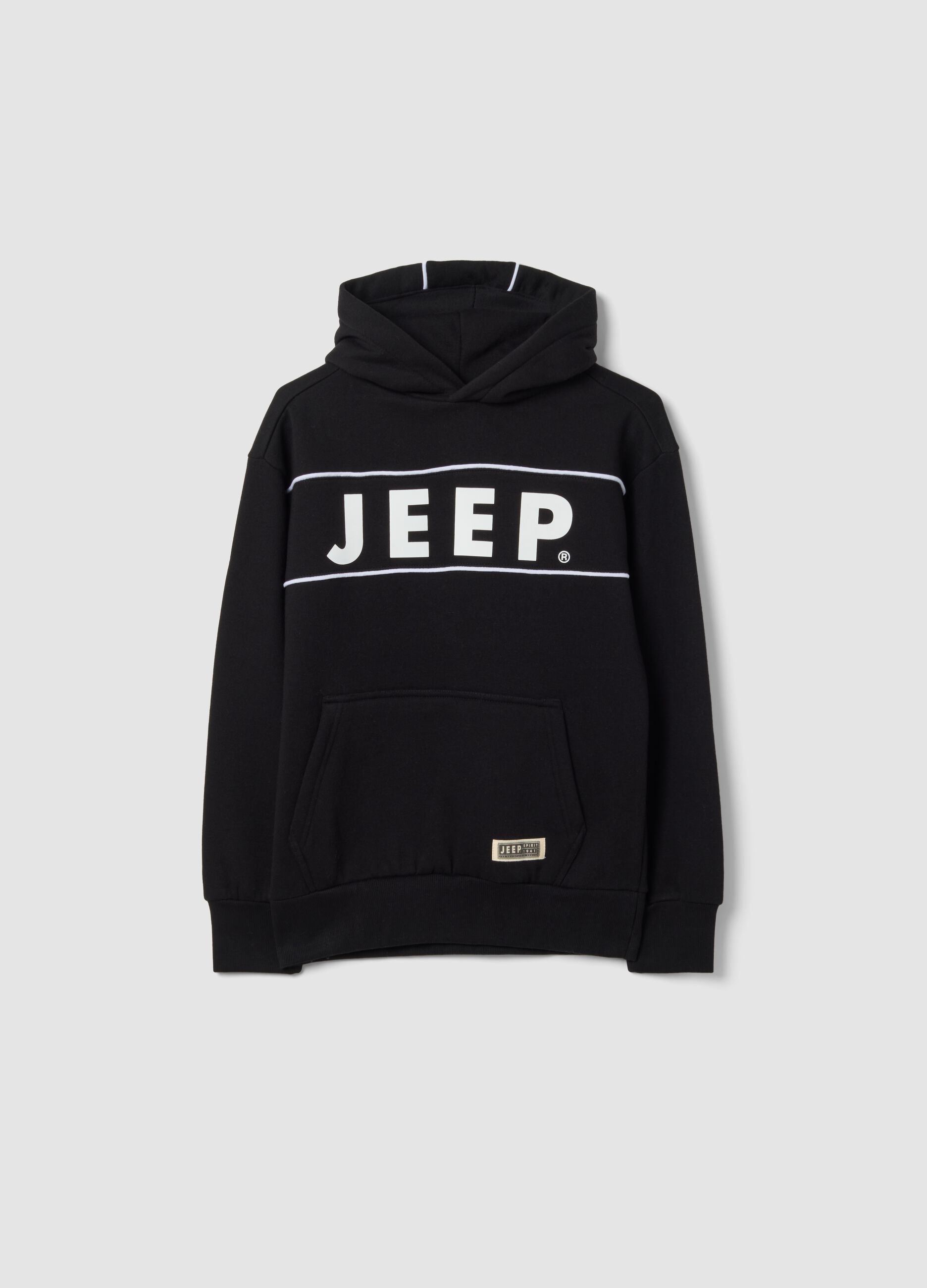 Black cotton-blend hoodie with Jeep print