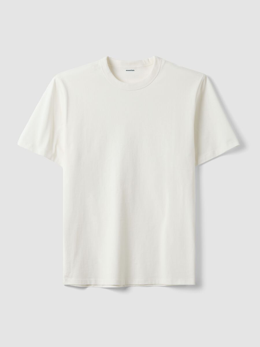 White pure cotton crew-neck T-shirt, relaxed fit_4