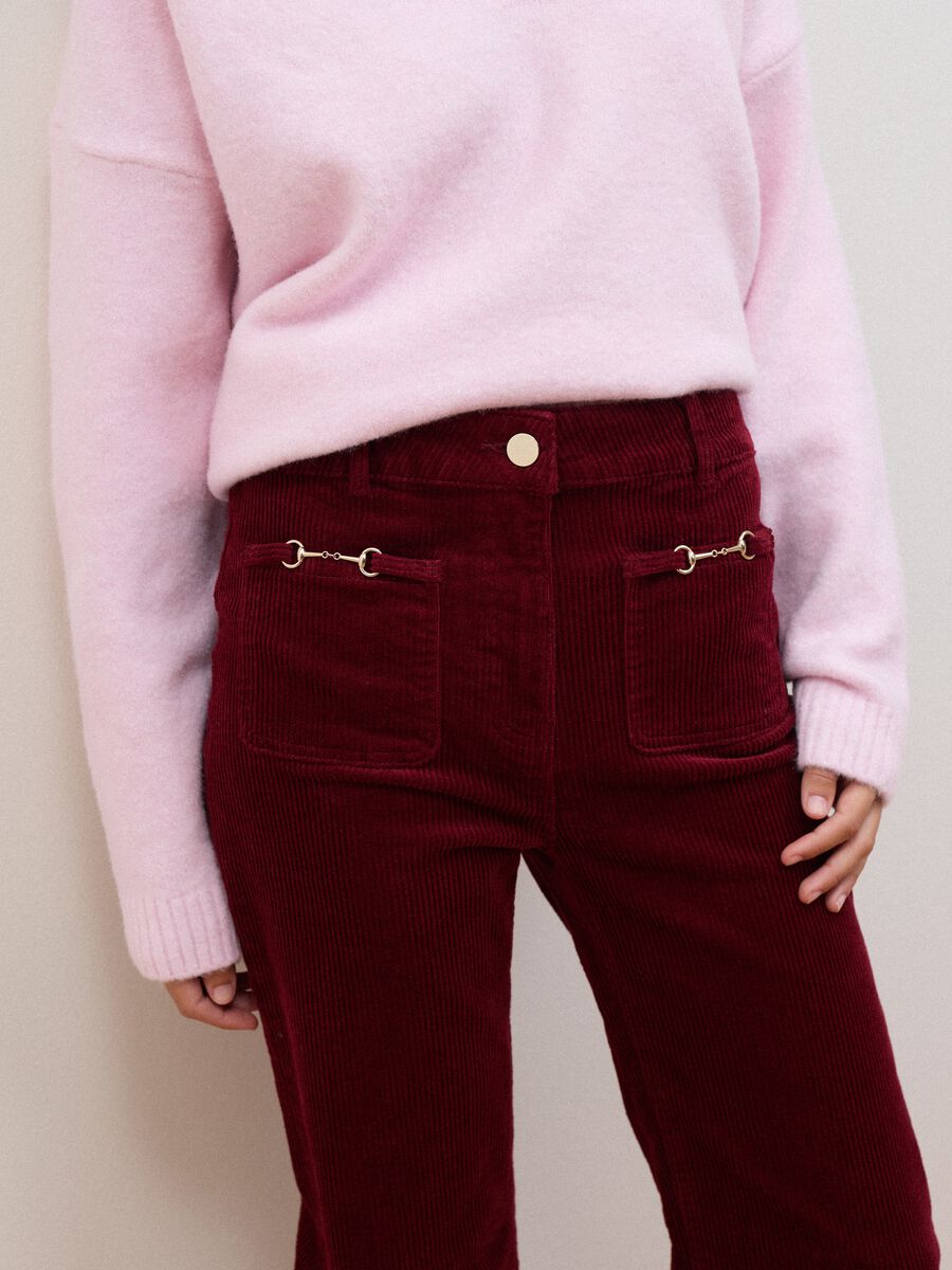 Red flared corduroy stretch-cotton trousers_3