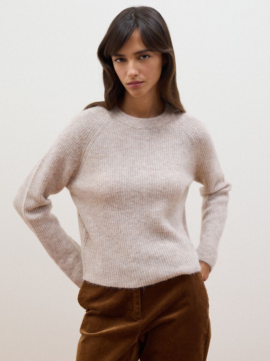 Beige stretch wool and alpaca crew-neck jumper_0