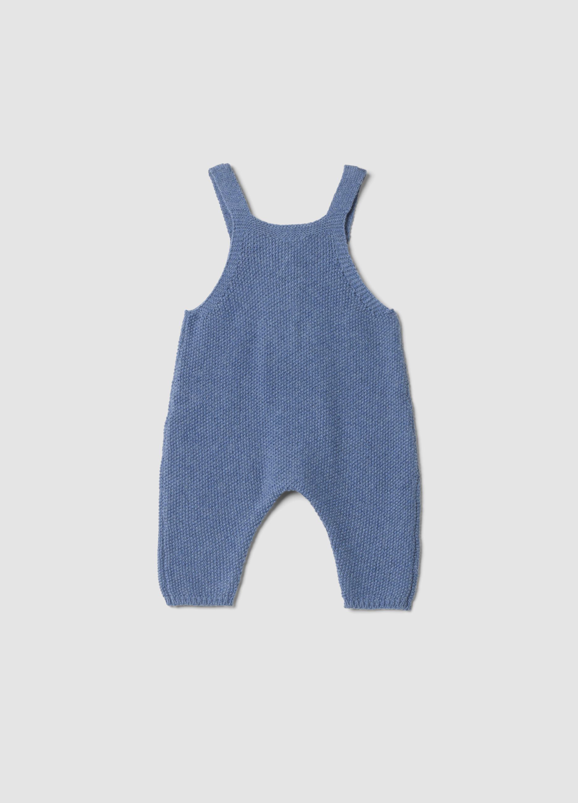 Salopette blu melange in misto cotone organico e lana