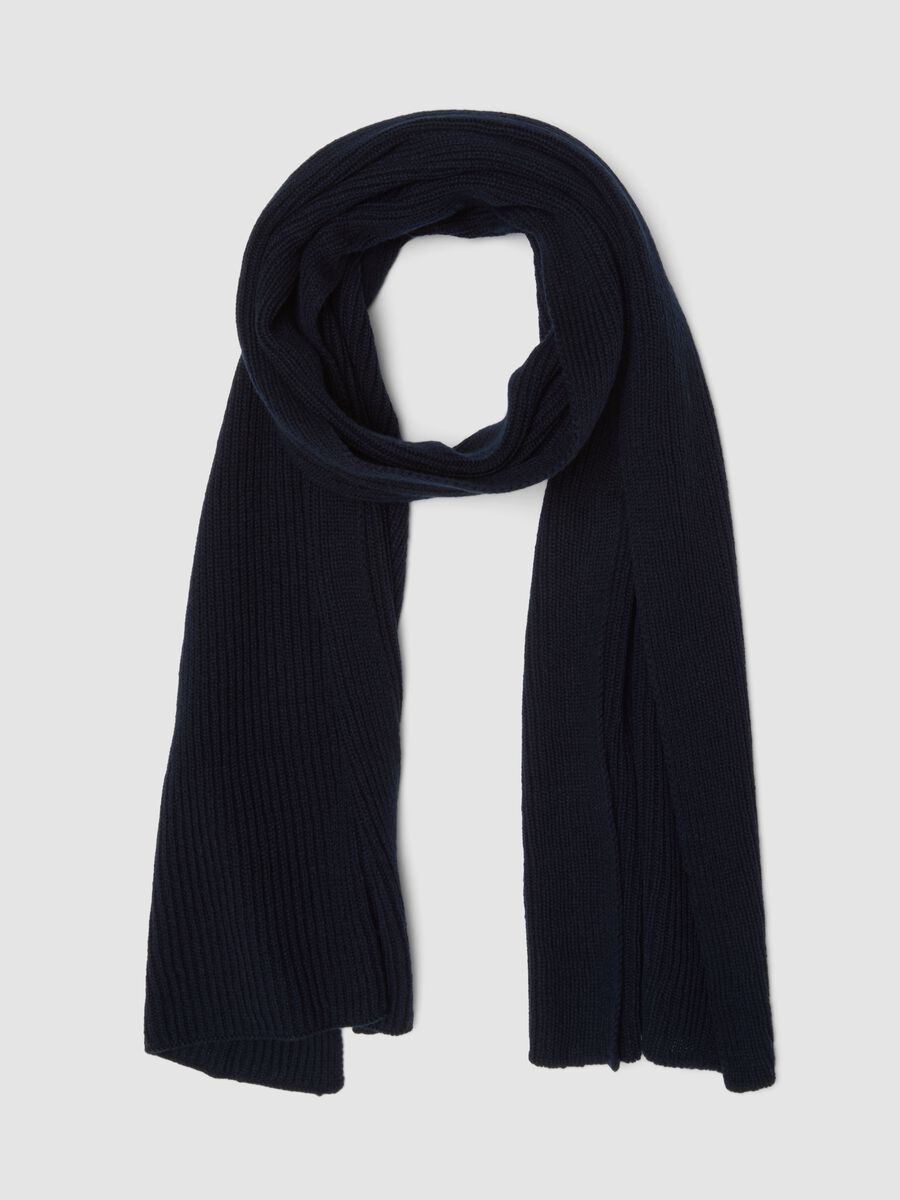 Blue ribbed pure cashmere scarf_0