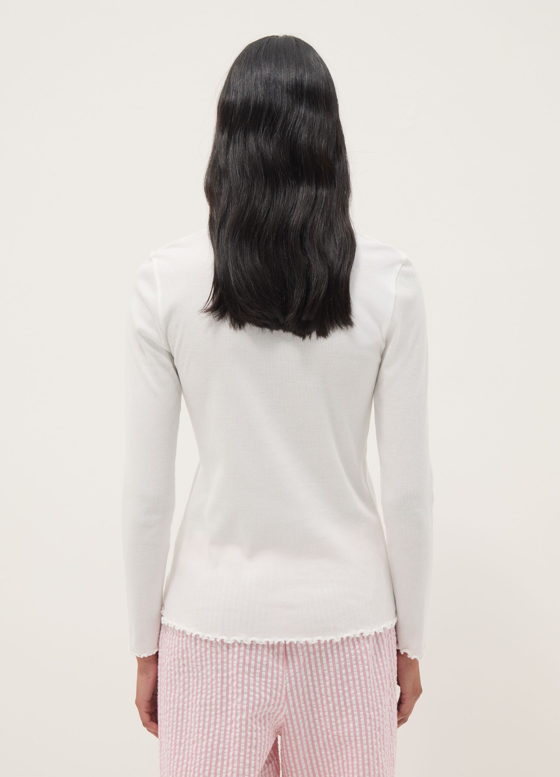 White pure cotton nightshirt regular fit with henley collar