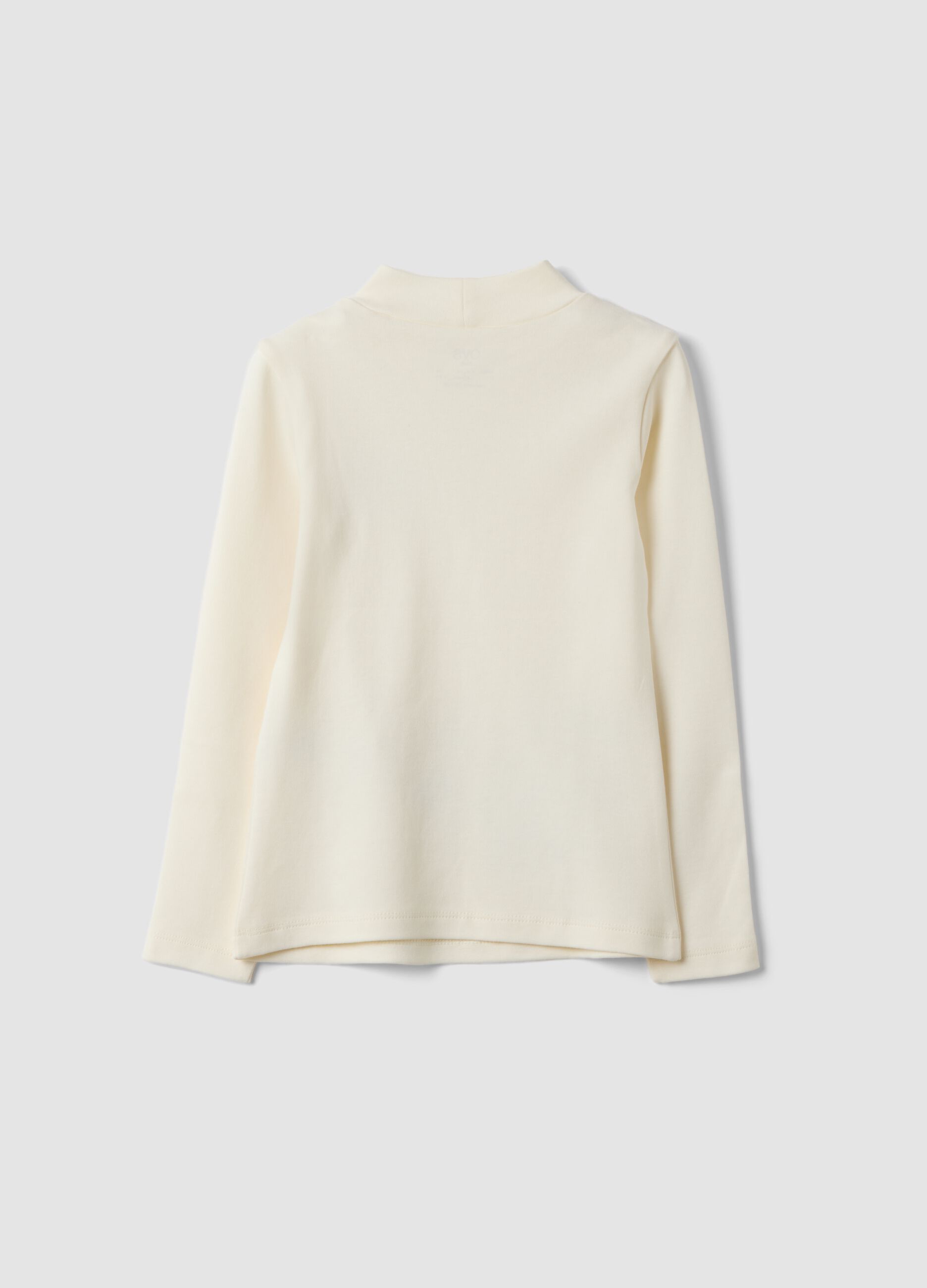 T-shirt bianca in puro cotone organico con collo rialzato e stampa animaletti