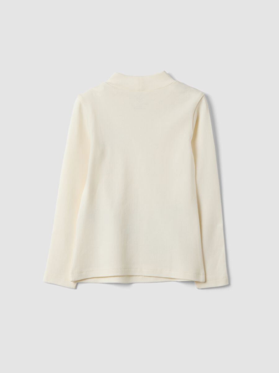 White pure organic cotton T-shirt with high neck and cute animal print_1
