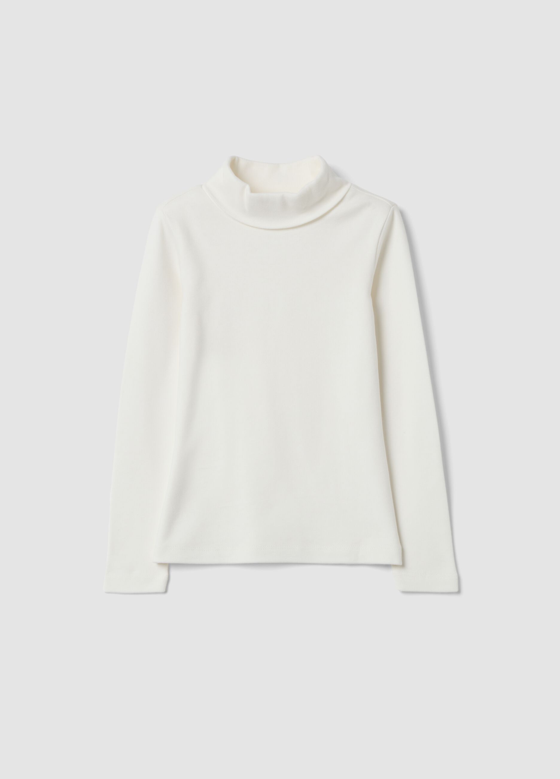 White pure cotton turtleneck T-shirt, regular fit