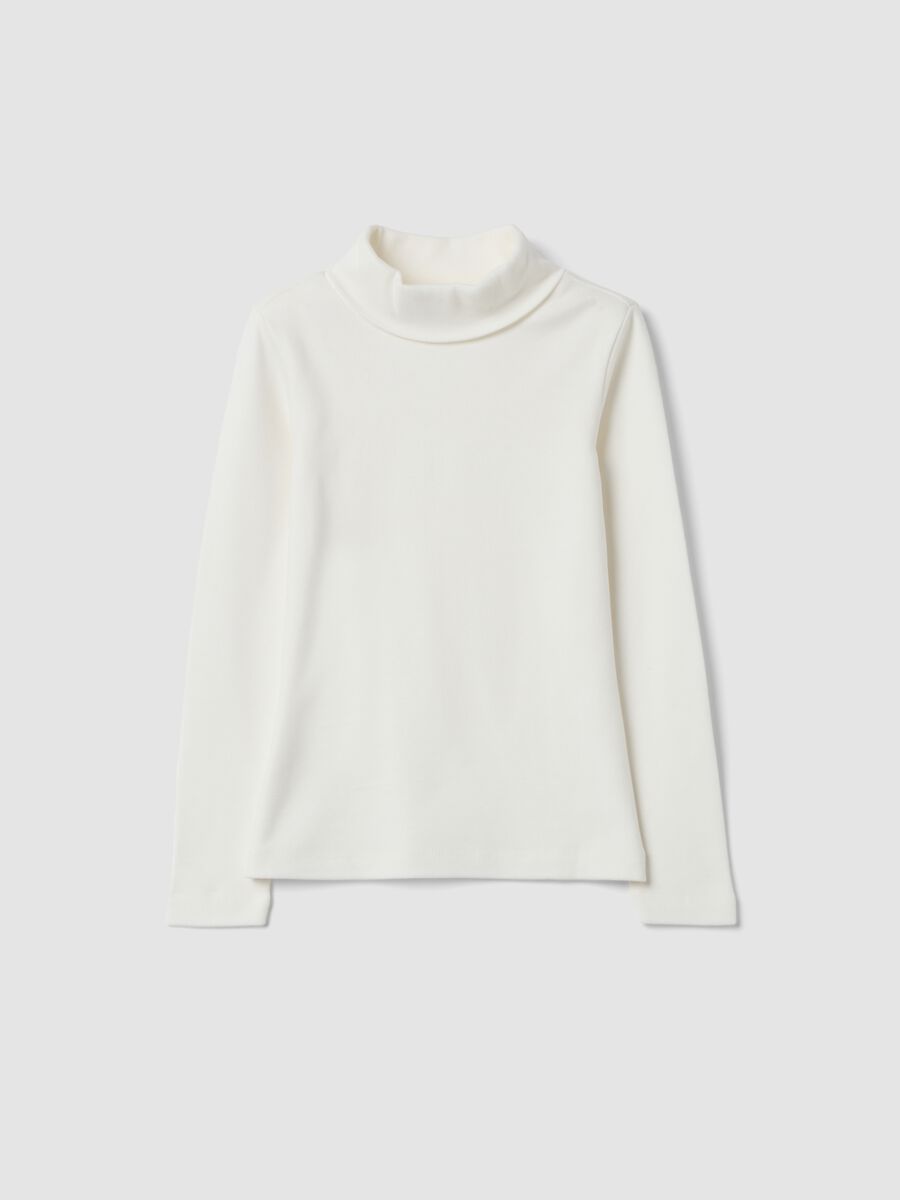 White pure cotton turtleneck T-shirt, regular fit_0