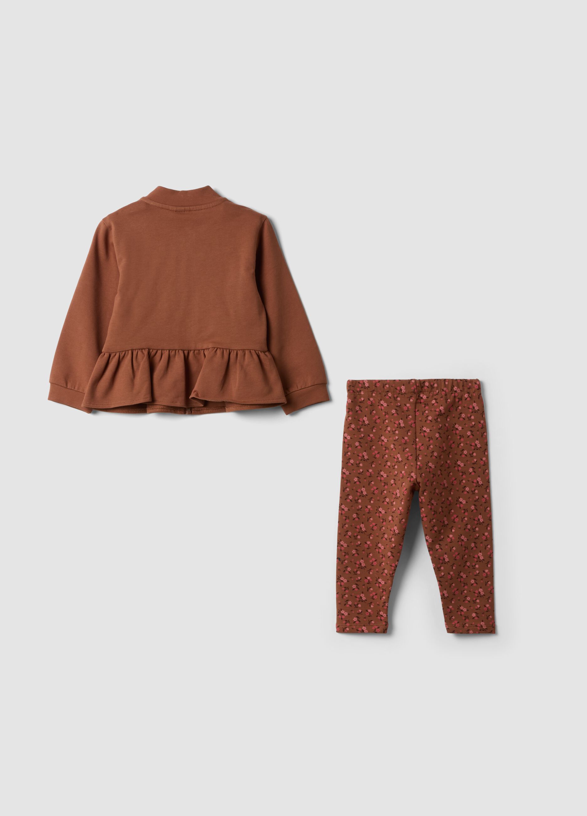 Brown stretch cotton set with crew neck