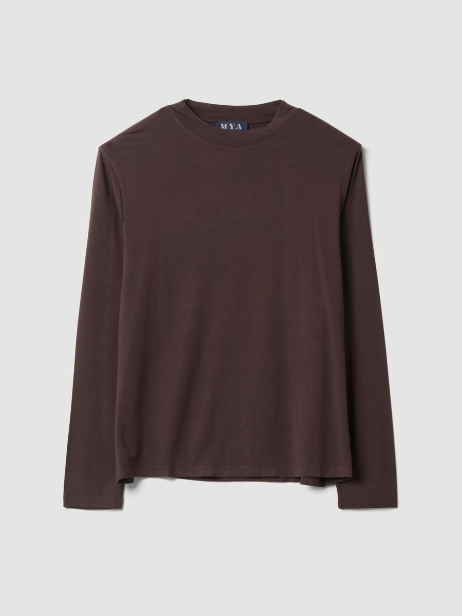 Dark brown stretch viscose regular-fit top_0