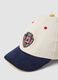Beige pure cotton cap with blue peak and patch_3