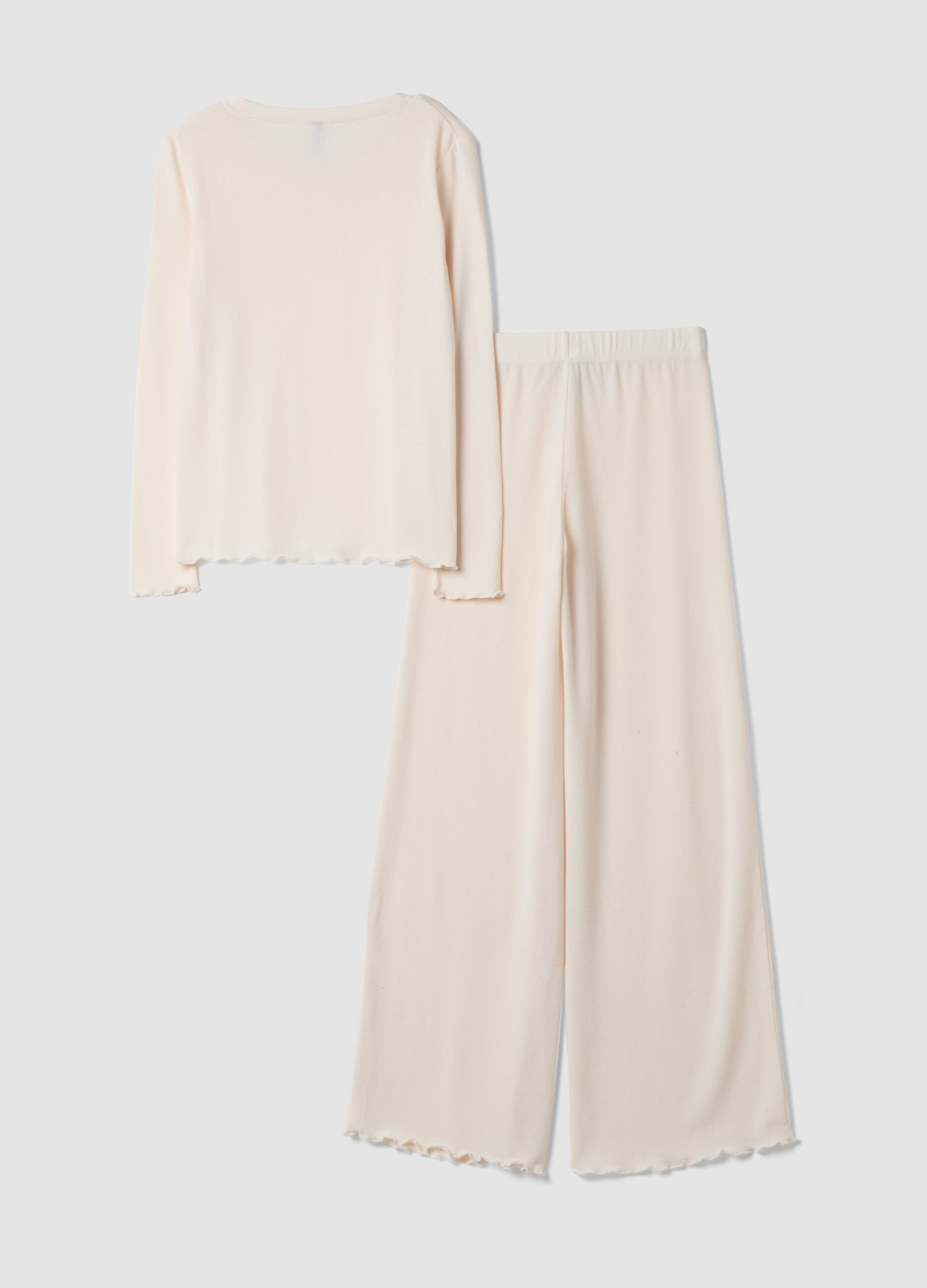 Pigiama bianco in misto viscosa elasticizzata con girocollo regular fit