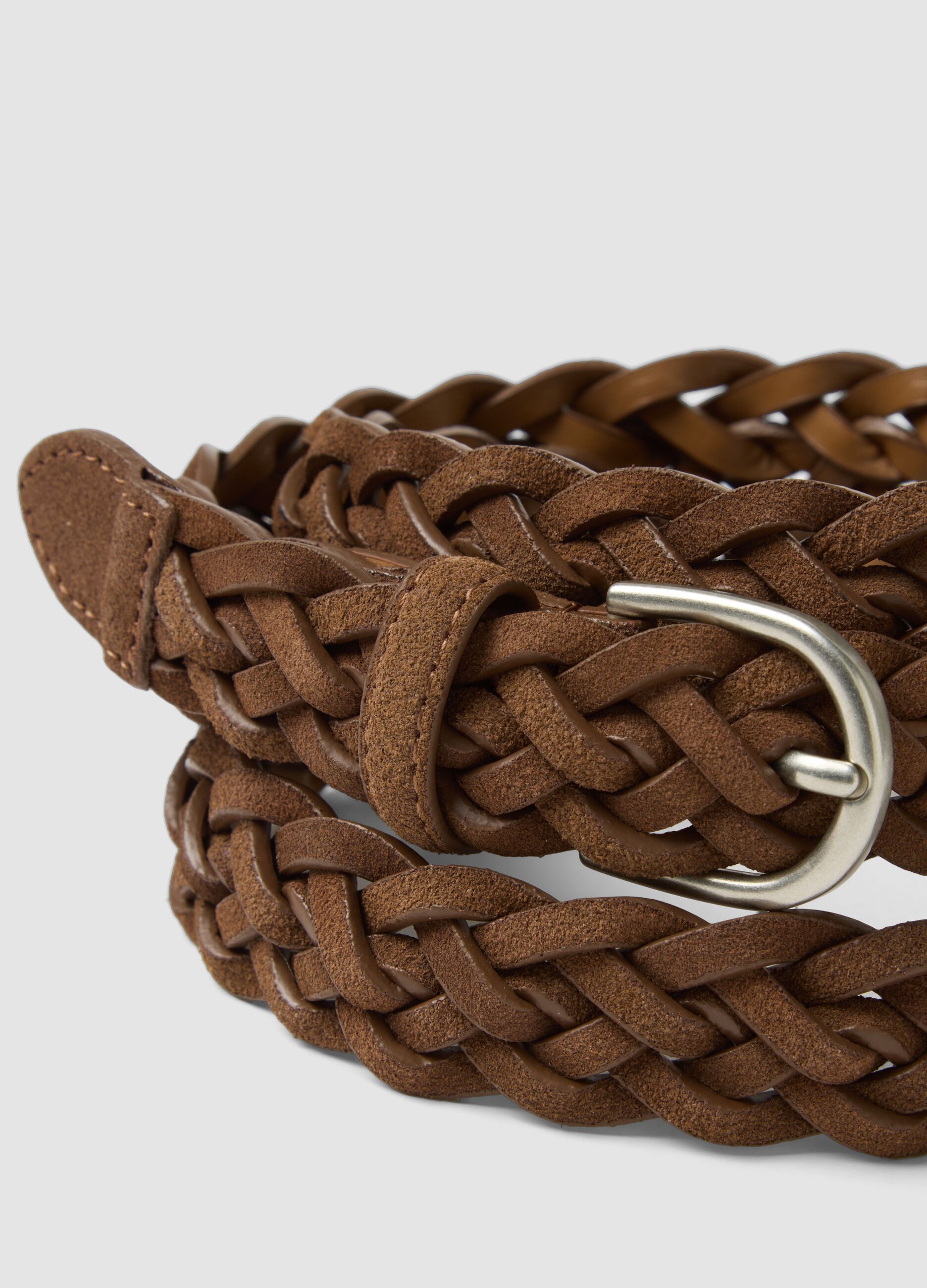 Brown braided genuine leather belt