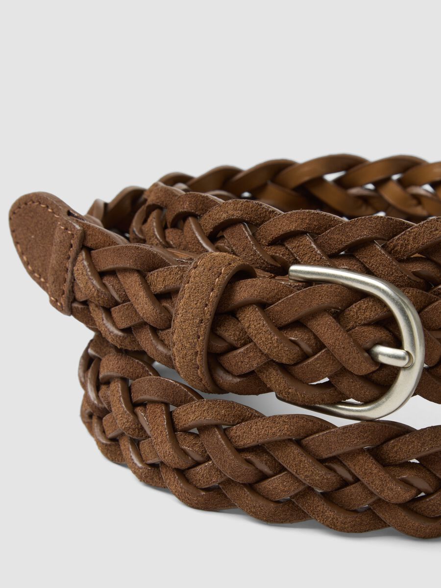 Brown braided genuine leather belt_2