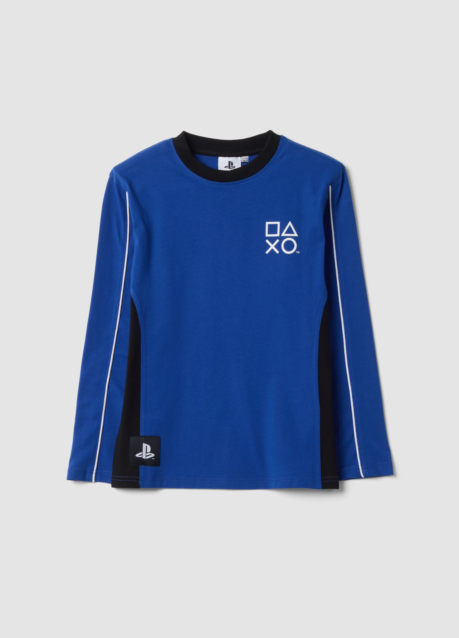 Blue crew-neck pure cotton PlayStation T-shirt, relaxed fit