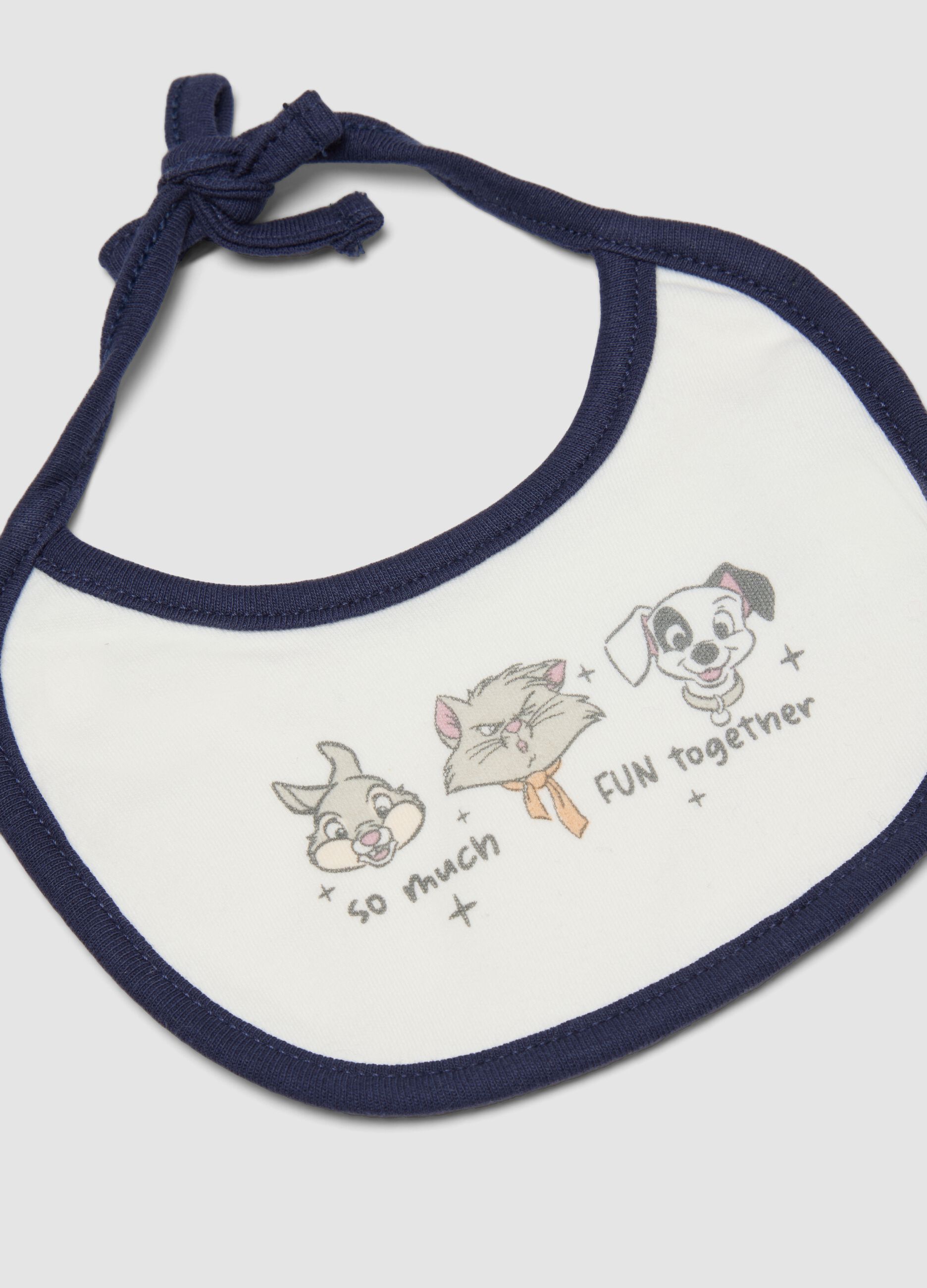 Bipack di bavaglini azzurri e bianchi in puro cotone organico con stampa Disney