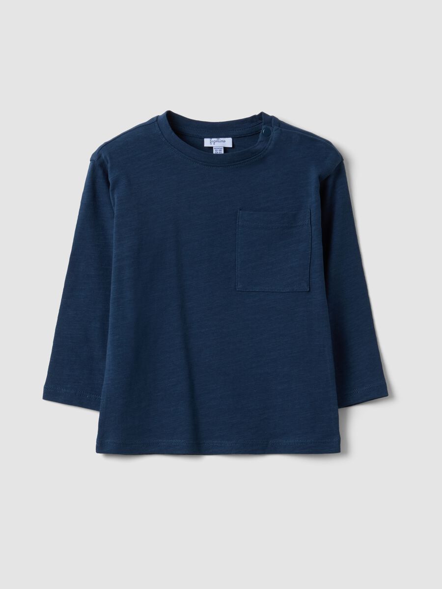 Blue oversized pure organic cotton T-shirt with chest pocket for boys_0