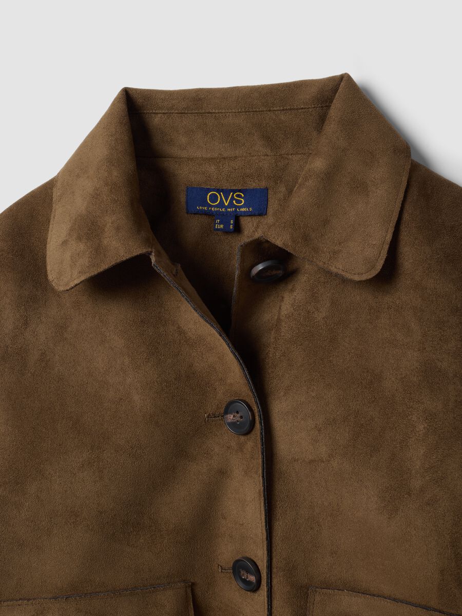 Brown regular-fit shacket with patch pockets_5