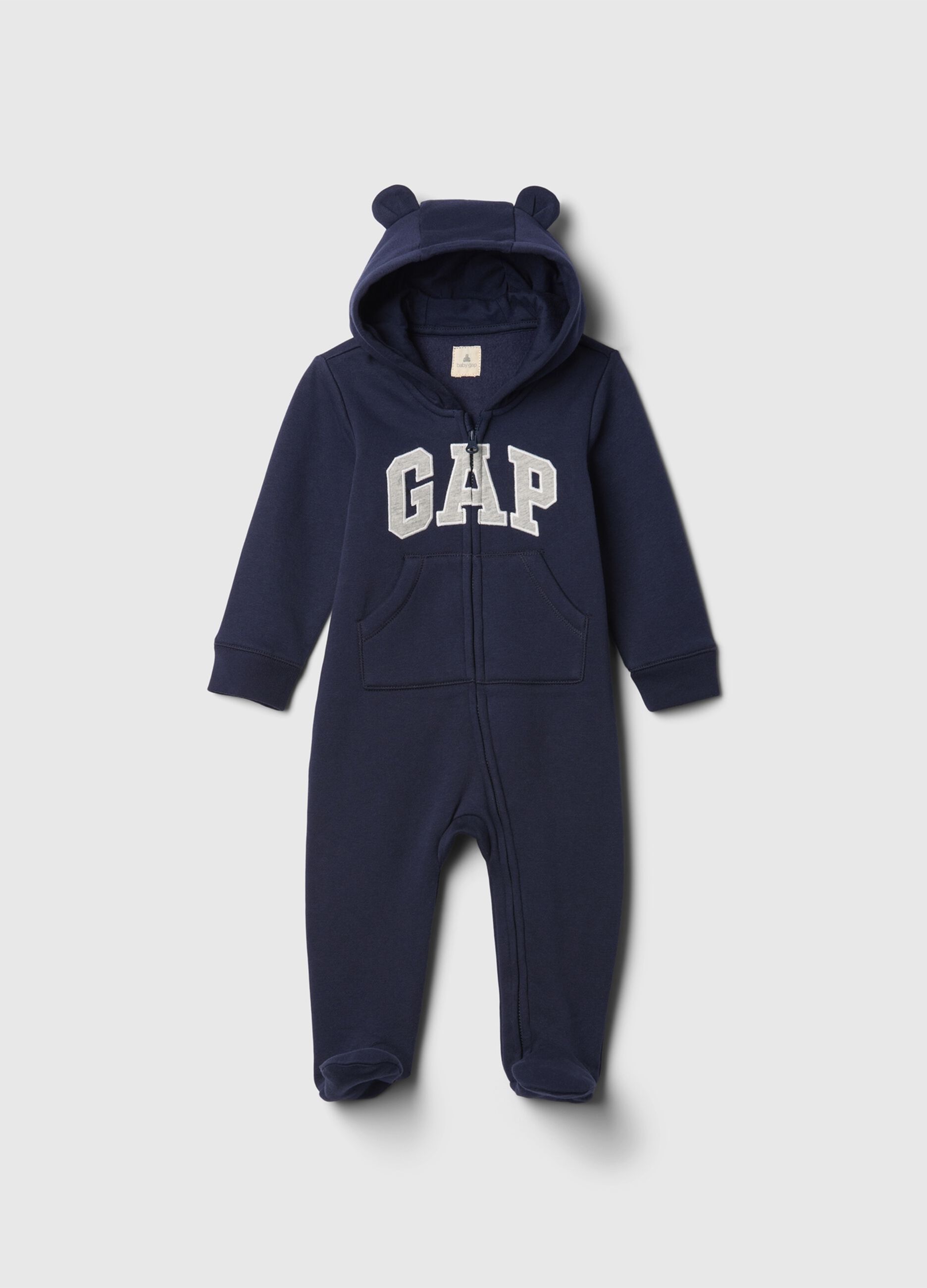 GAP logo hooded cotton-blend sleepsuit