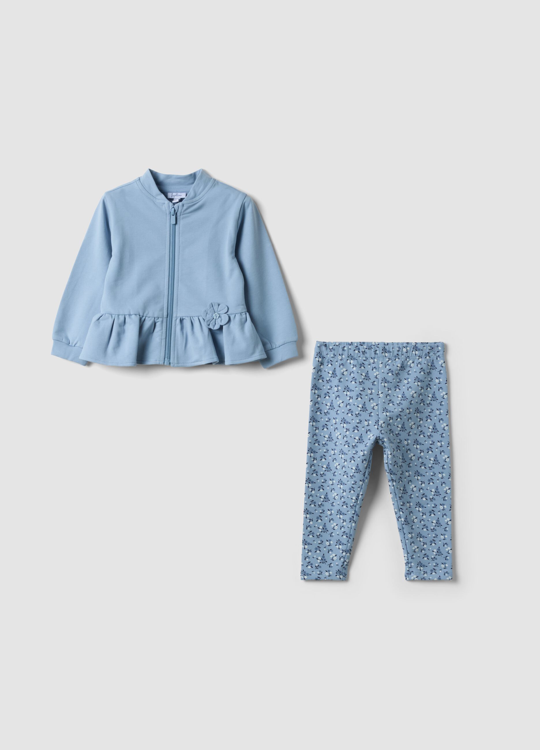 Blue stretch cotton set with crew neck