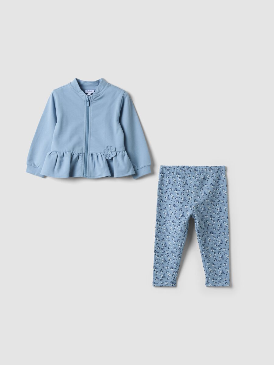 Blue stretch cotton set with crew neck_0