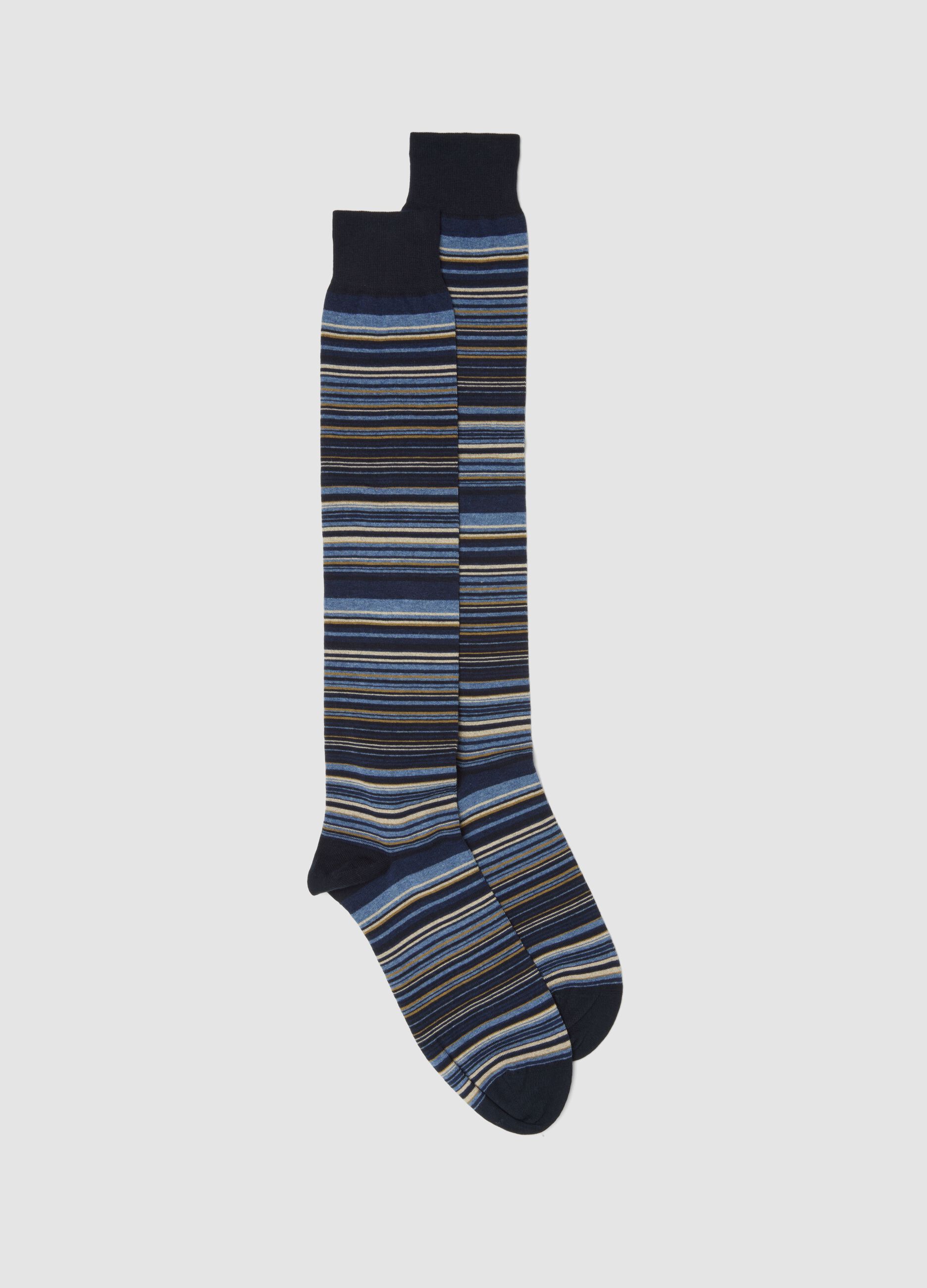 Blue striped knee-high socks in stretch cotton