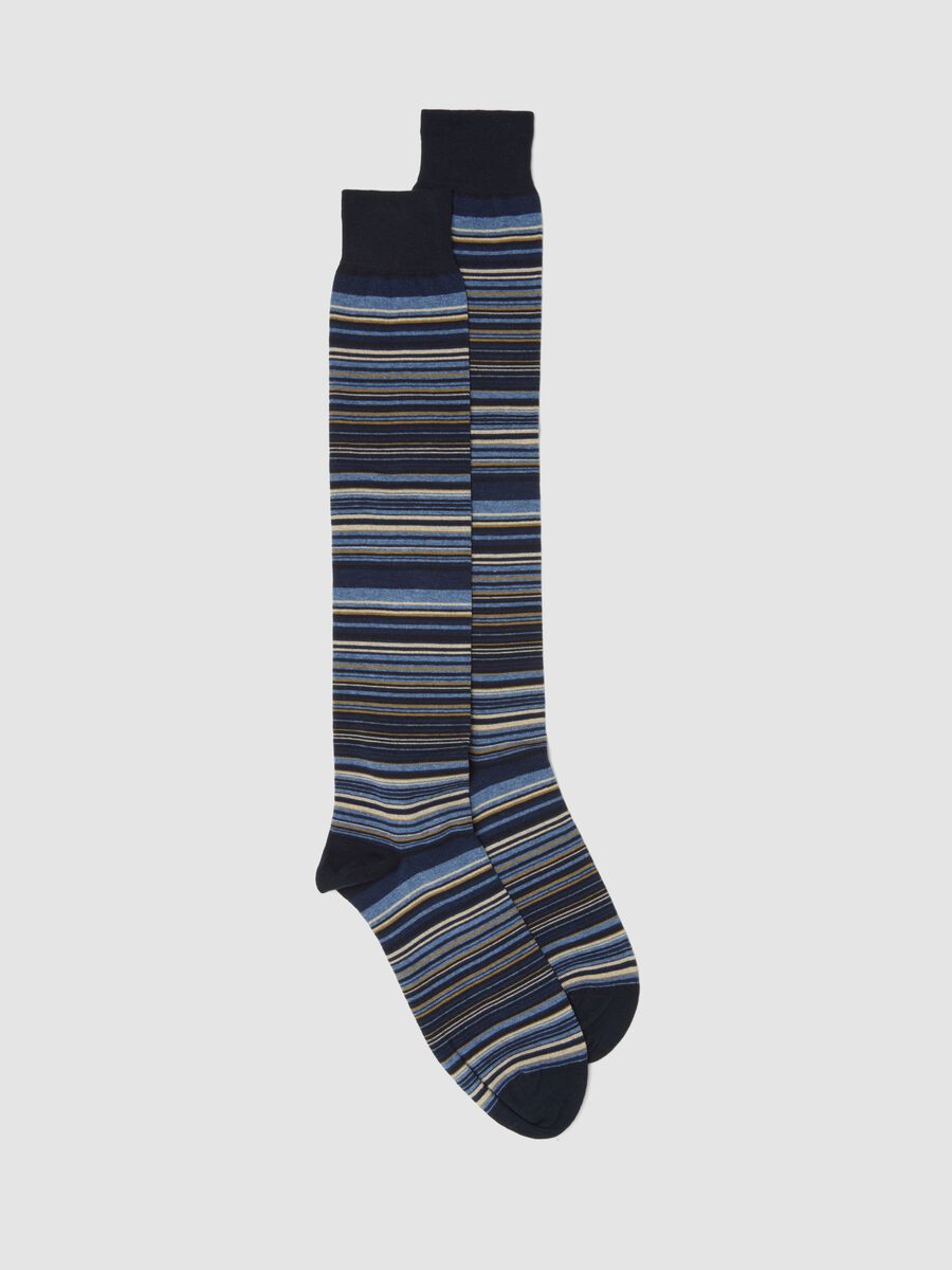 Blue striped knee-high socks in stretch cotton_0
