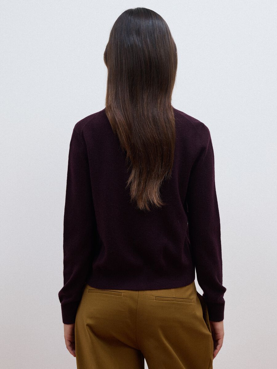 Purple pure wool crew-neck cardigan with buttons, regular fit_3